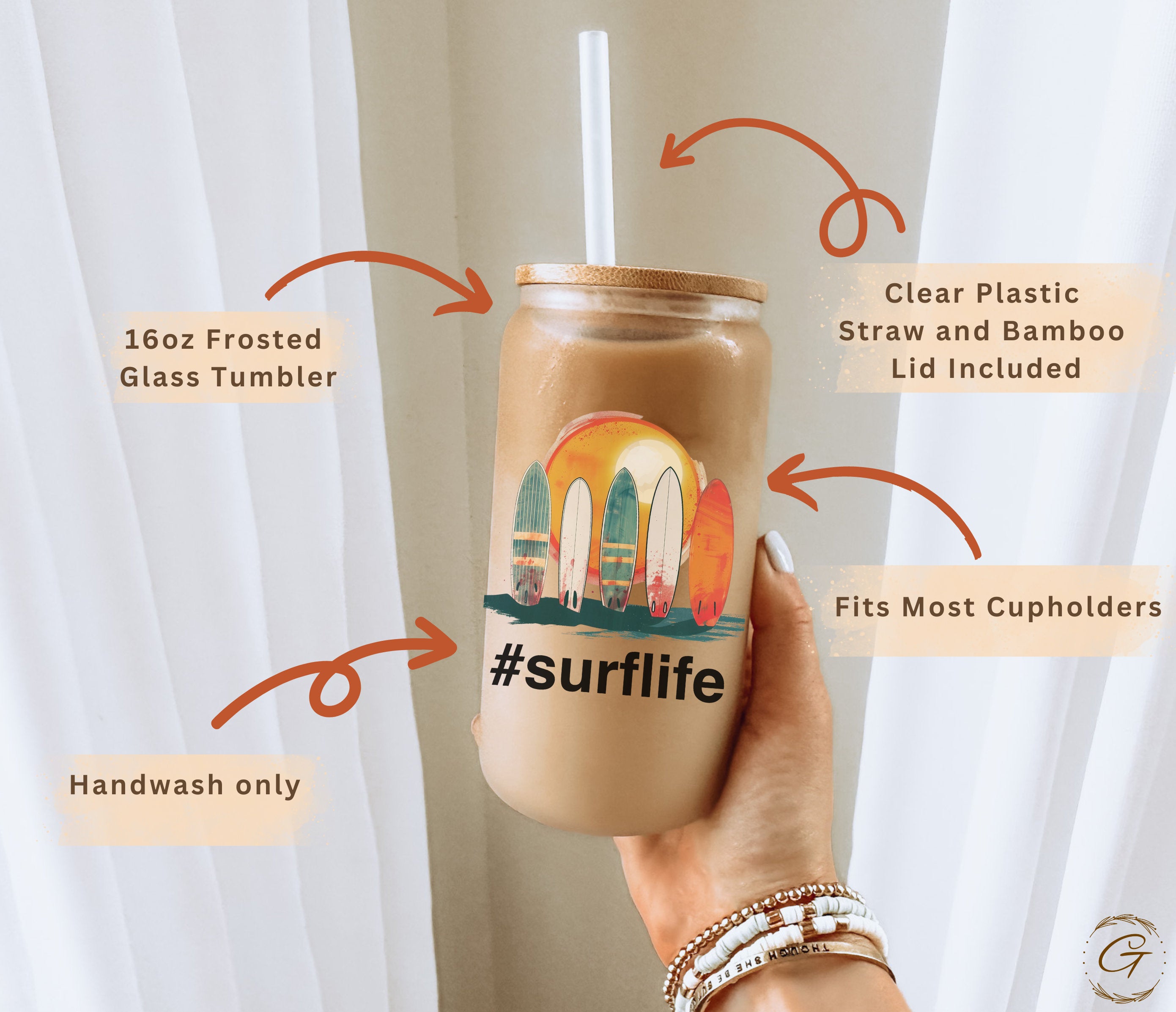 Surf Life Frosted Glass Cup