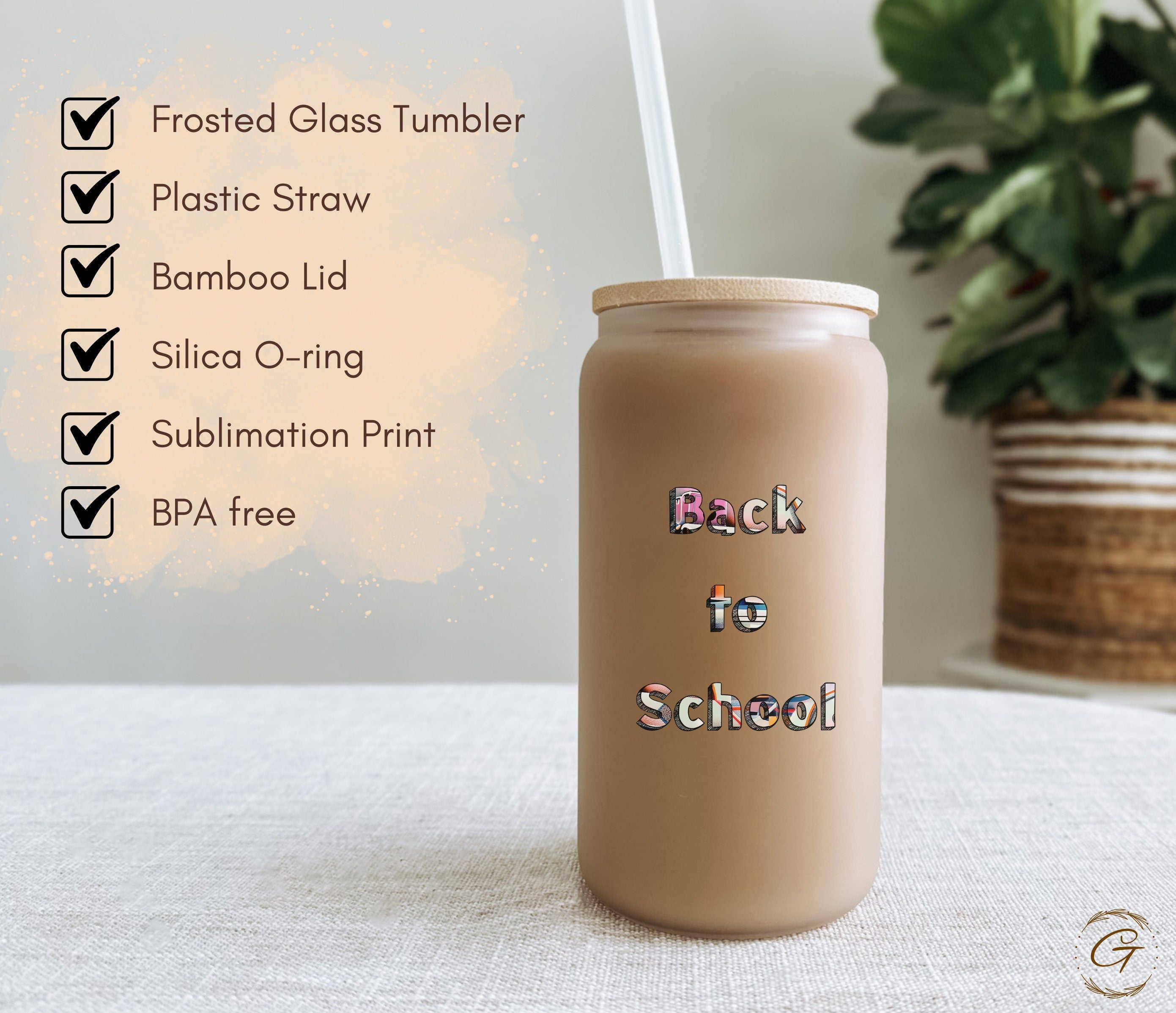 Back to School Design Frosted Glass Cup