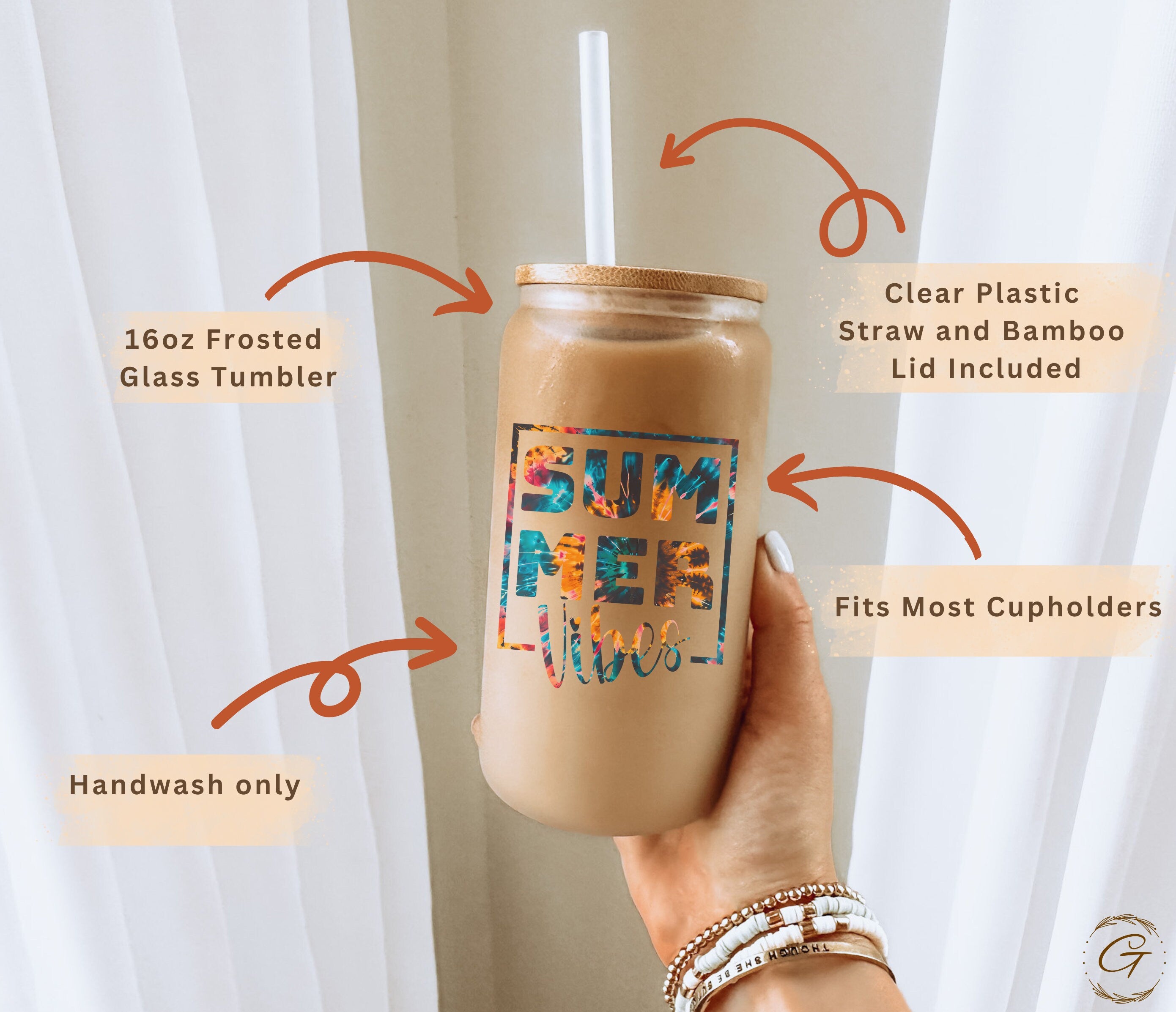 Summer Vibes Colorful Design Frosted Glass tumbler