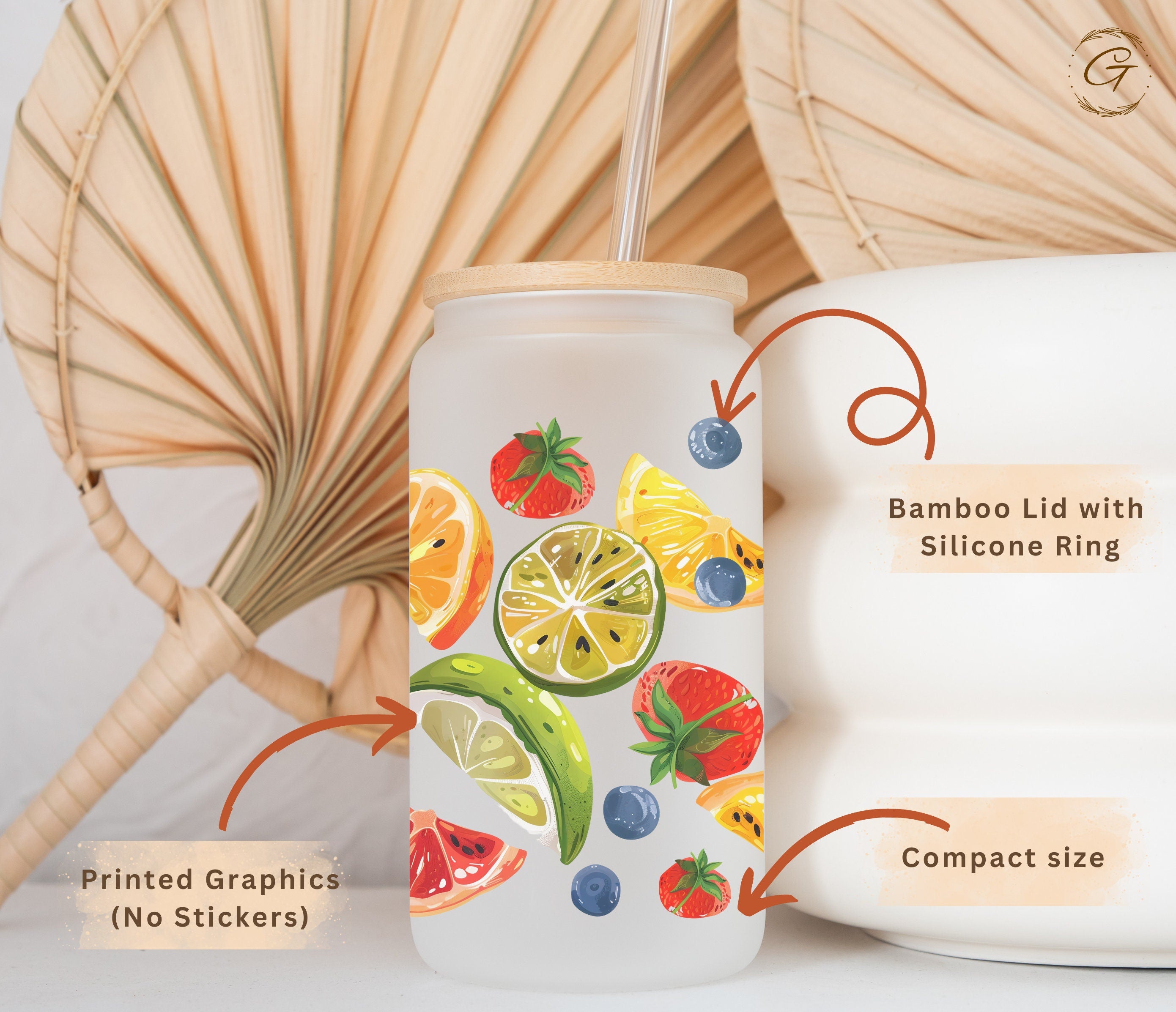 Summer Fruit Slices Frosted Libbey Cup 16oz | Perfect Tropical Gift | Beach Lover Gifts | Celebrate Summer Vibes with Colorful Fruit Design