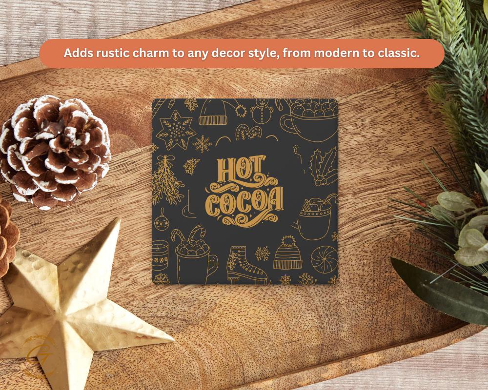 Soapstone Coaster Hot Cocoa Design with Cork Backing, Holiday Drink Coaster Winter Decor, Cozy Gift for Hot Cocoa Lovers, Perfect for Winter
