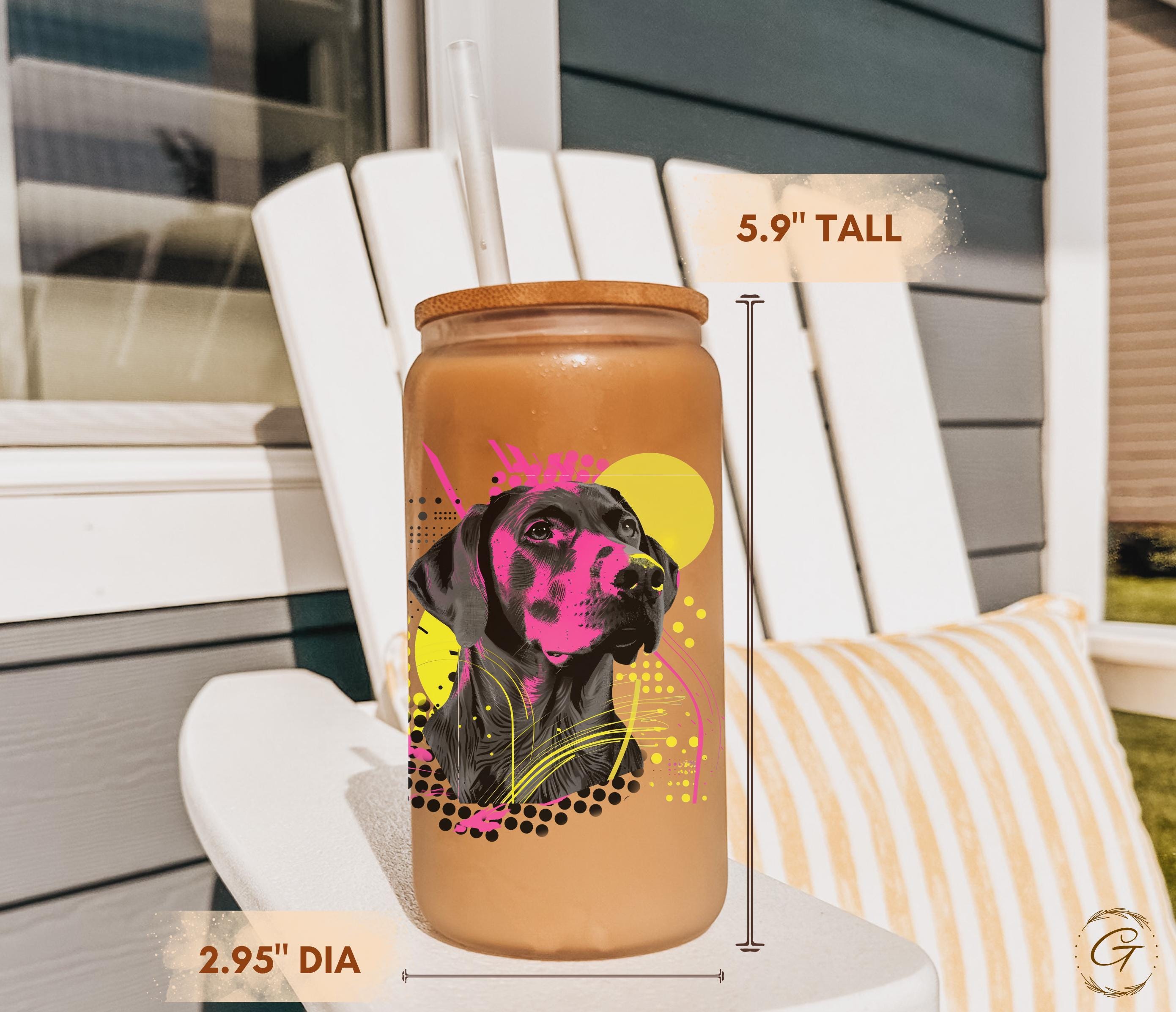 Dog Art Neon Colored Design Frosted Glass Cup