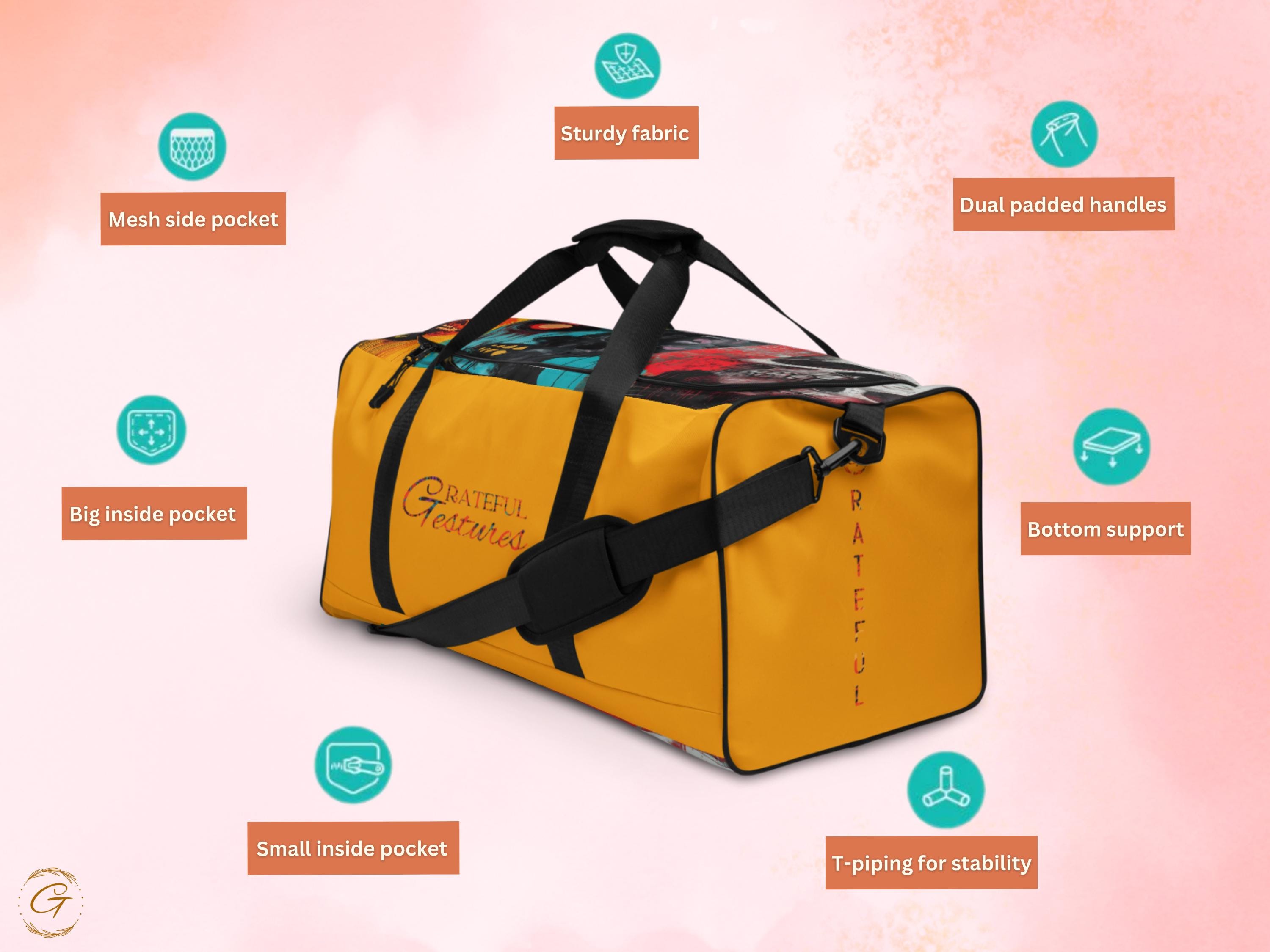 AOP Personalized Duffel Bag - Custom Grateful Gestures Travel Tote, Stylish Gym Bags, Lightweight Overnight Bag, Perfect Gift for Him or Her