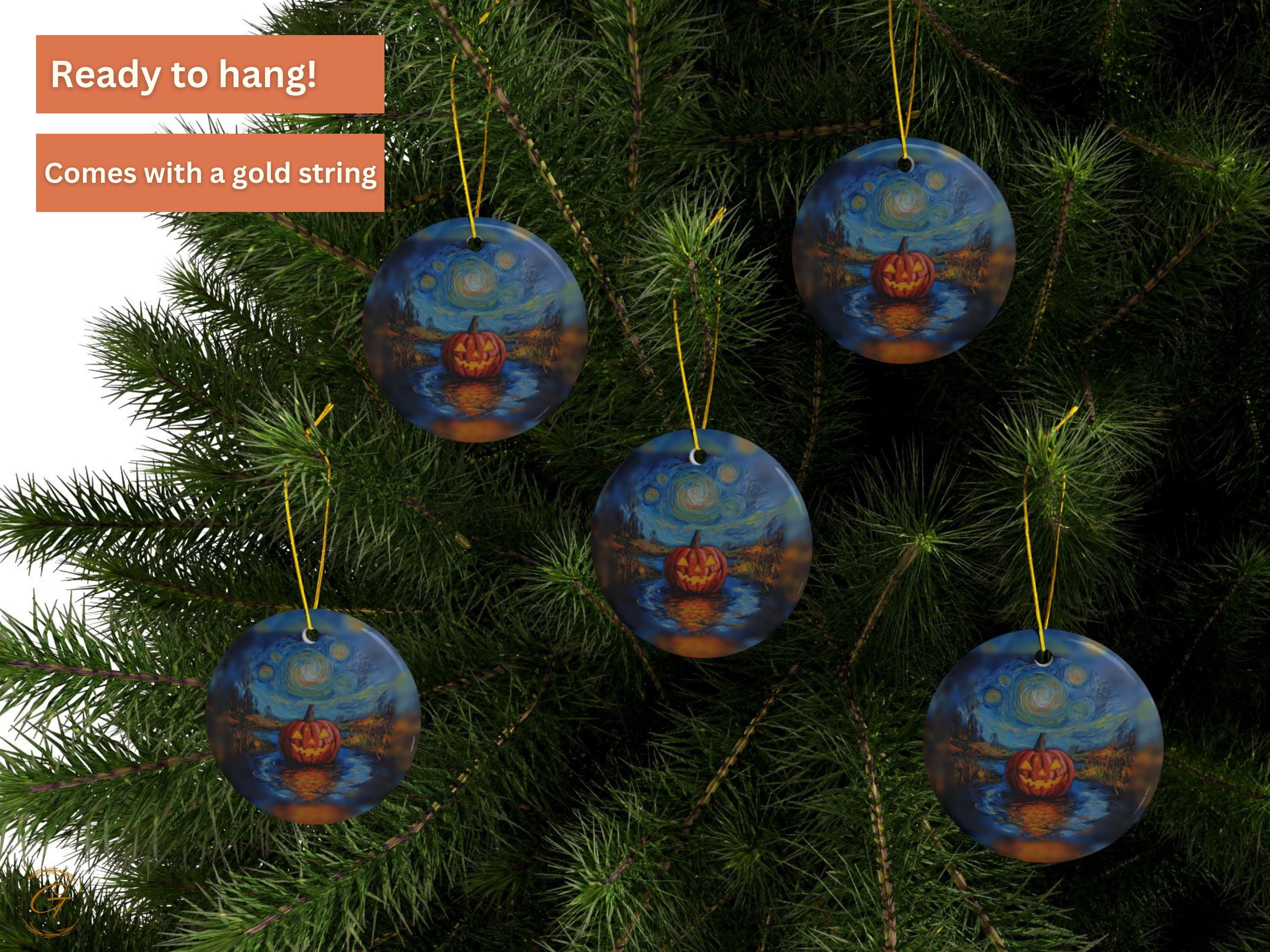 Halloween Pumpkin Ornament, Starry Night Design, Unique Holiday Decoration, Hand-painted Pumpkin Art Ornament Halloween Ornament Decoration