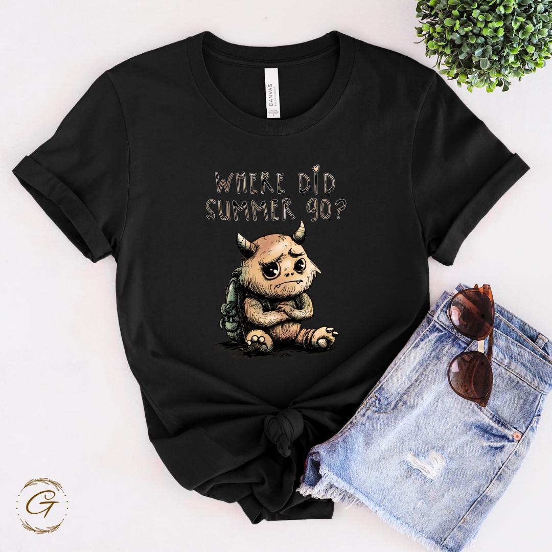 Funny Summer Sad Monster T-Shirt - Quirky Cartoon Graphic Tee