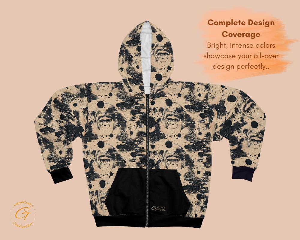 Vintage Monkey Zip Hoodie All-Over Print