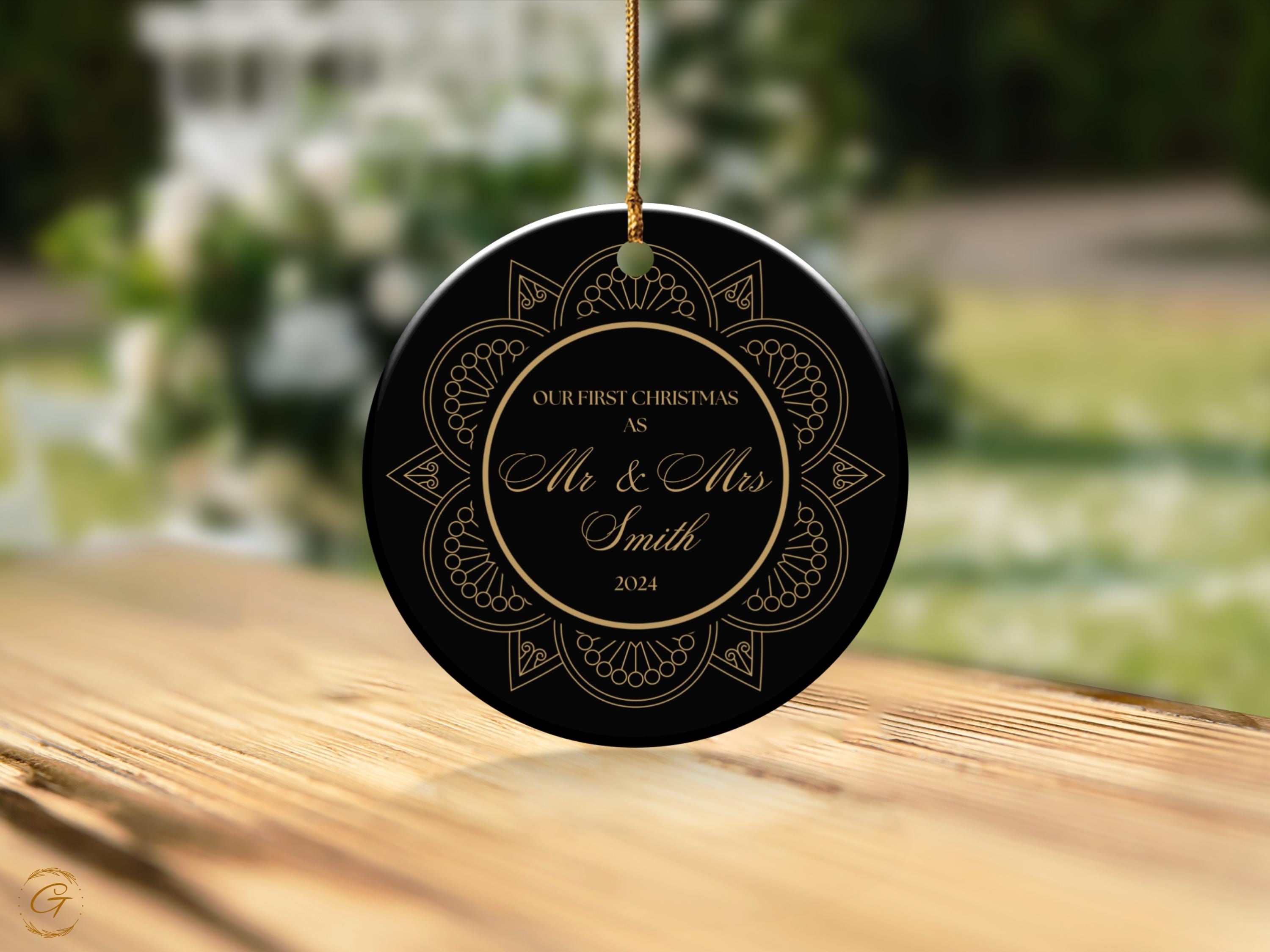 Personalized Wedding Christmas Ornament, Mr and Mrs First Christmas 24