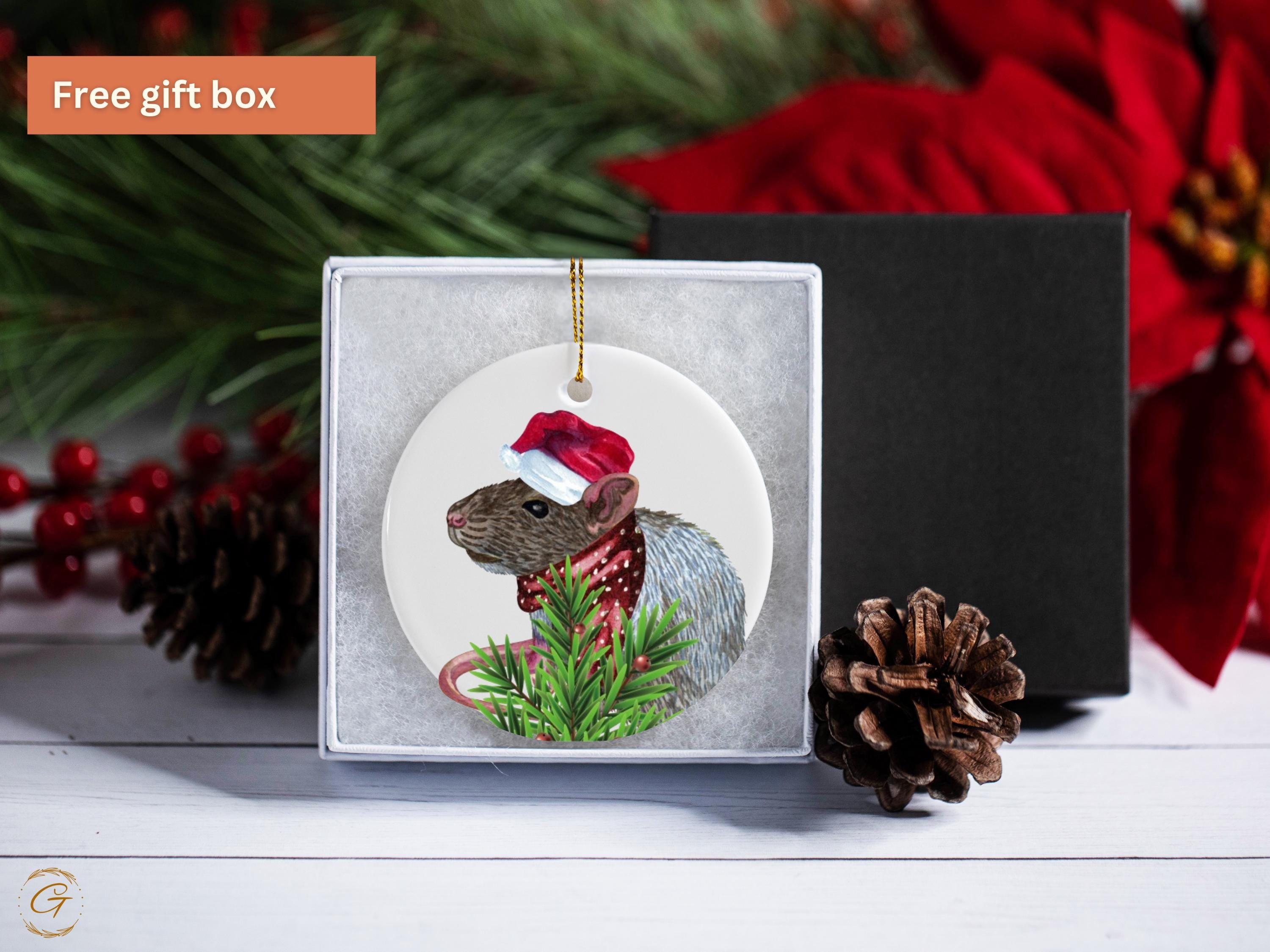 Cute Rat Christmas Ornament, Santa Hat Rat Decoration