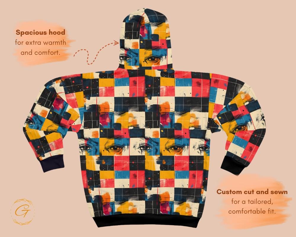 Retro Checkered Zip Hoodie All-Over Print