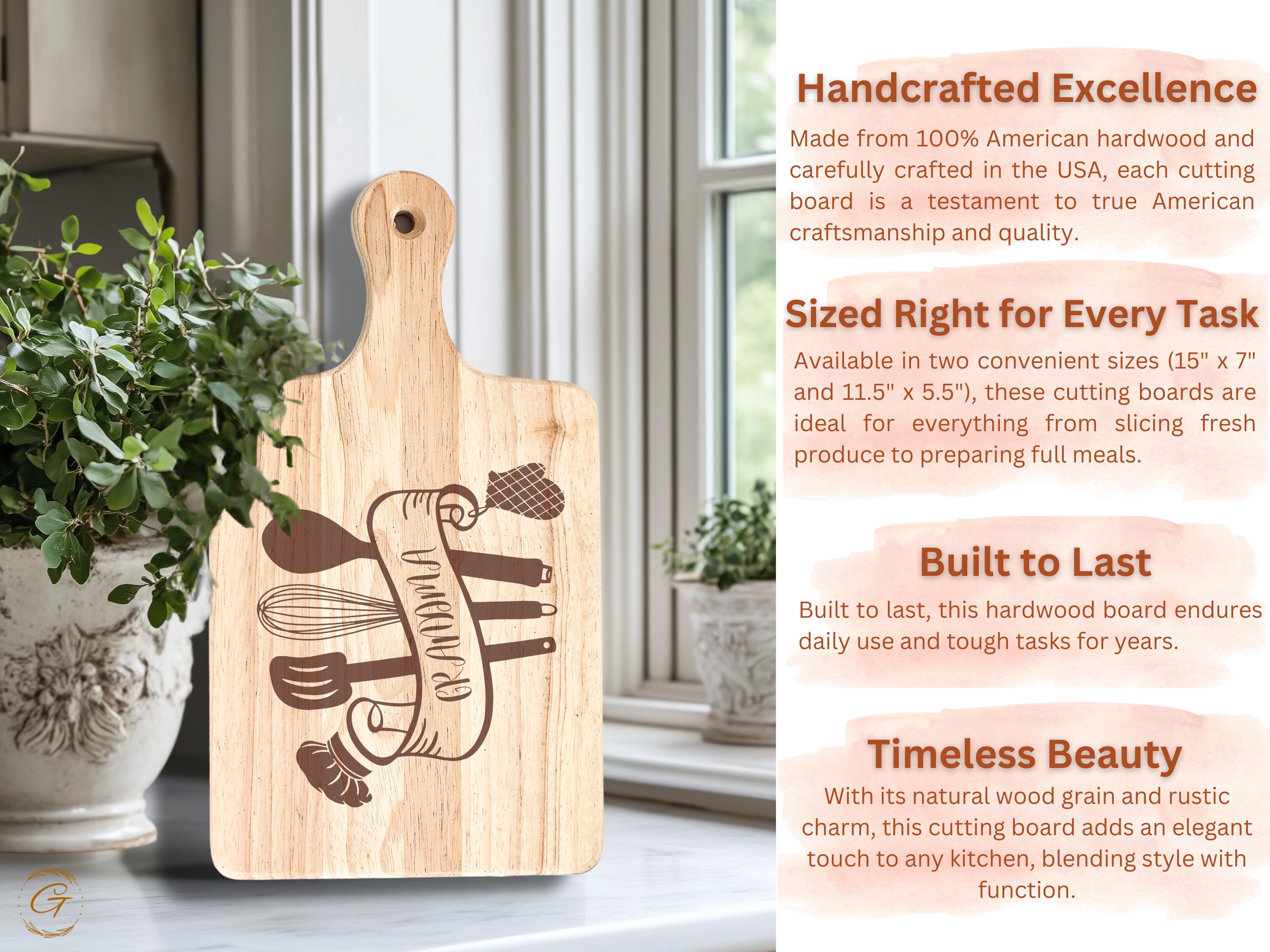 Grandma's Kitchen Cutting Board | Engraved Kitchen Utensils | Personalized Rustic Wood Board | Best Gift for Grandma’s Kitchen | Ideal Gifts