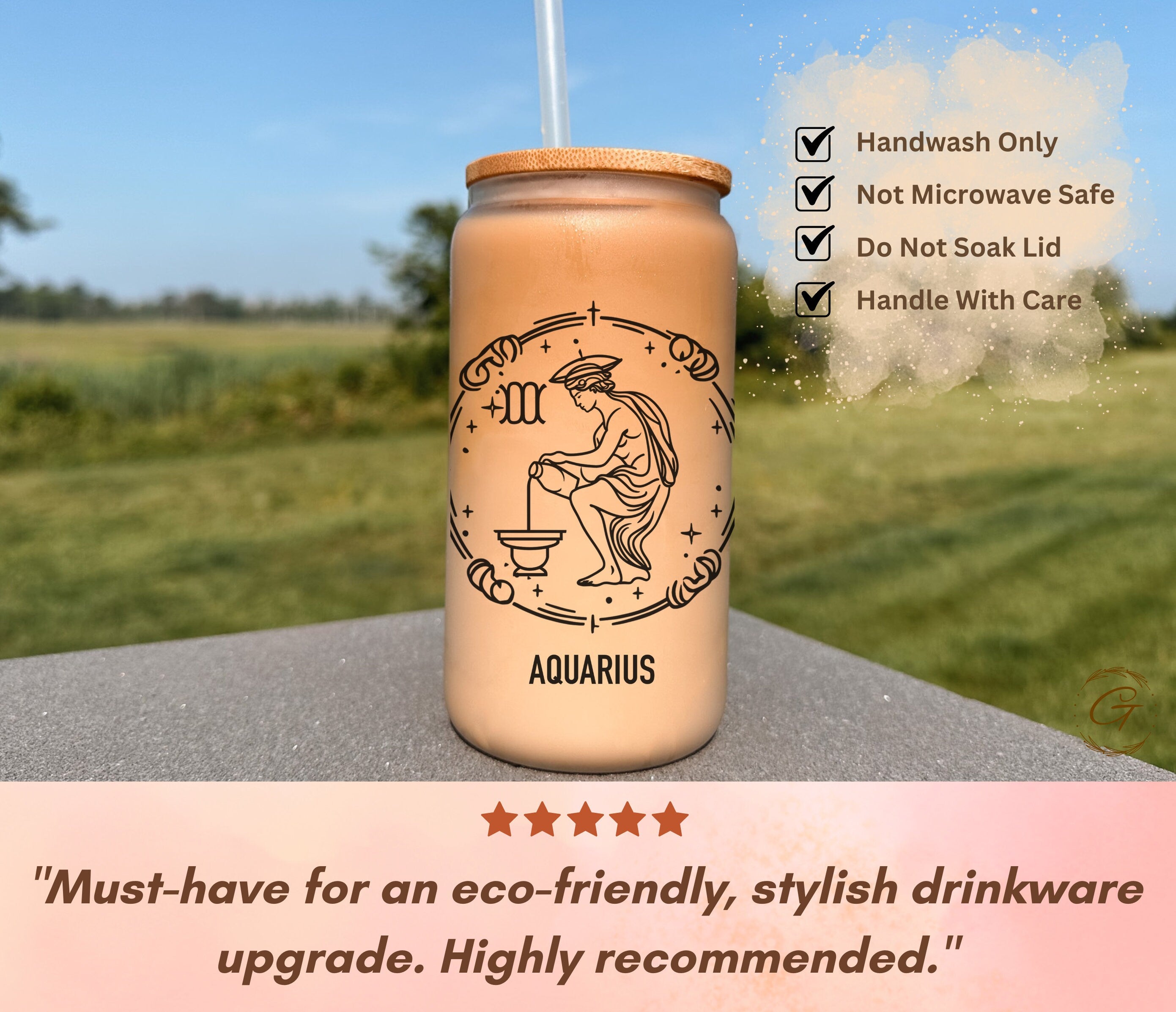 Aquarius Zodiac Sign Frosted Glass Cup