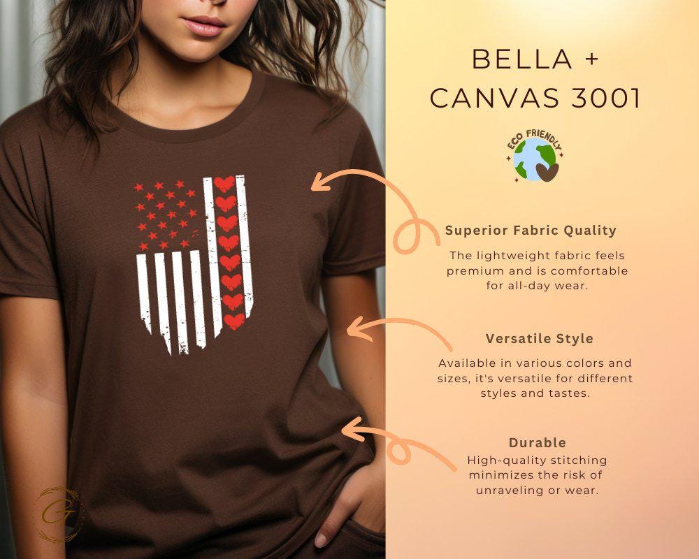 Valentine T-Shirt, Patriotic American Flag Hearts Tee