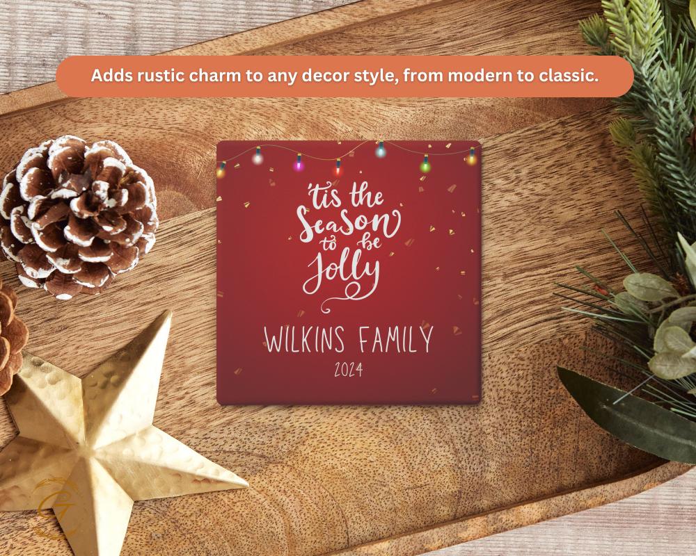 Personalized Christmas Soapstone Coaster with Custom Name Design, Holiday Drink Holder with Cork Backing, Perfect Gift for Family & Friends