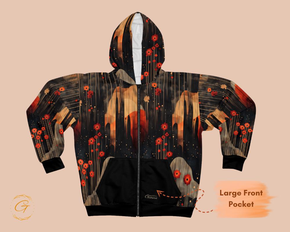 Quantum Nature Black Design Unisex Zip Hoodie All-Over Print