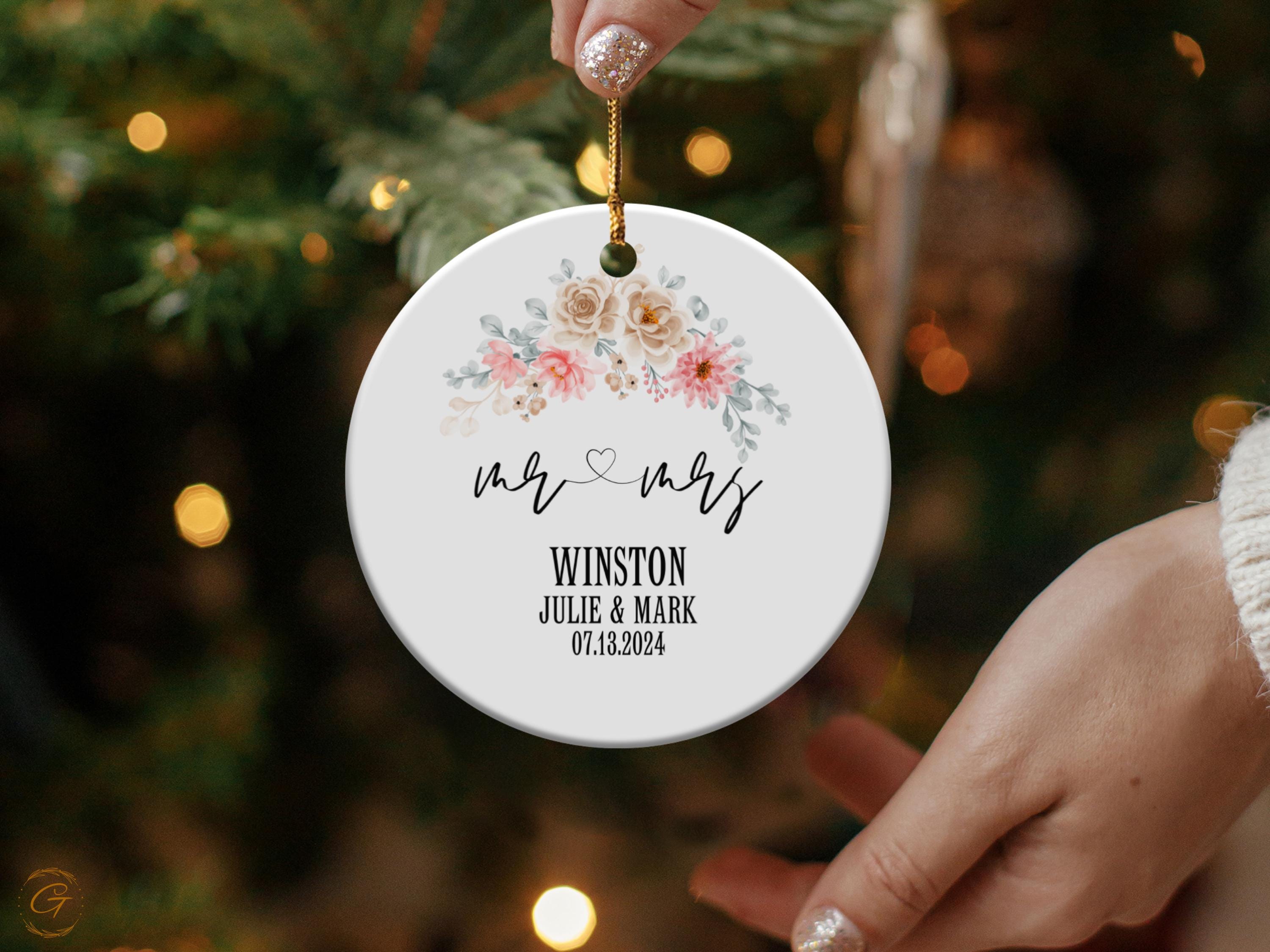 Personalized Wedding Ornament, Custom Mr and Mrs Ornament, Floral Wedding Keepsake, Unique Bridal Shower Gift, 2024 Wedding Decor Gift Ideas