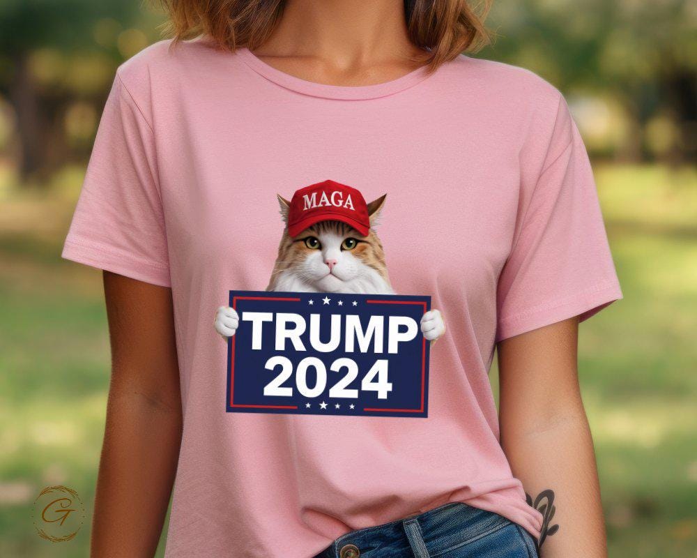 Trump 2024 Cat T-Shirt, Cute Cat in Red Hat Graphic Tee