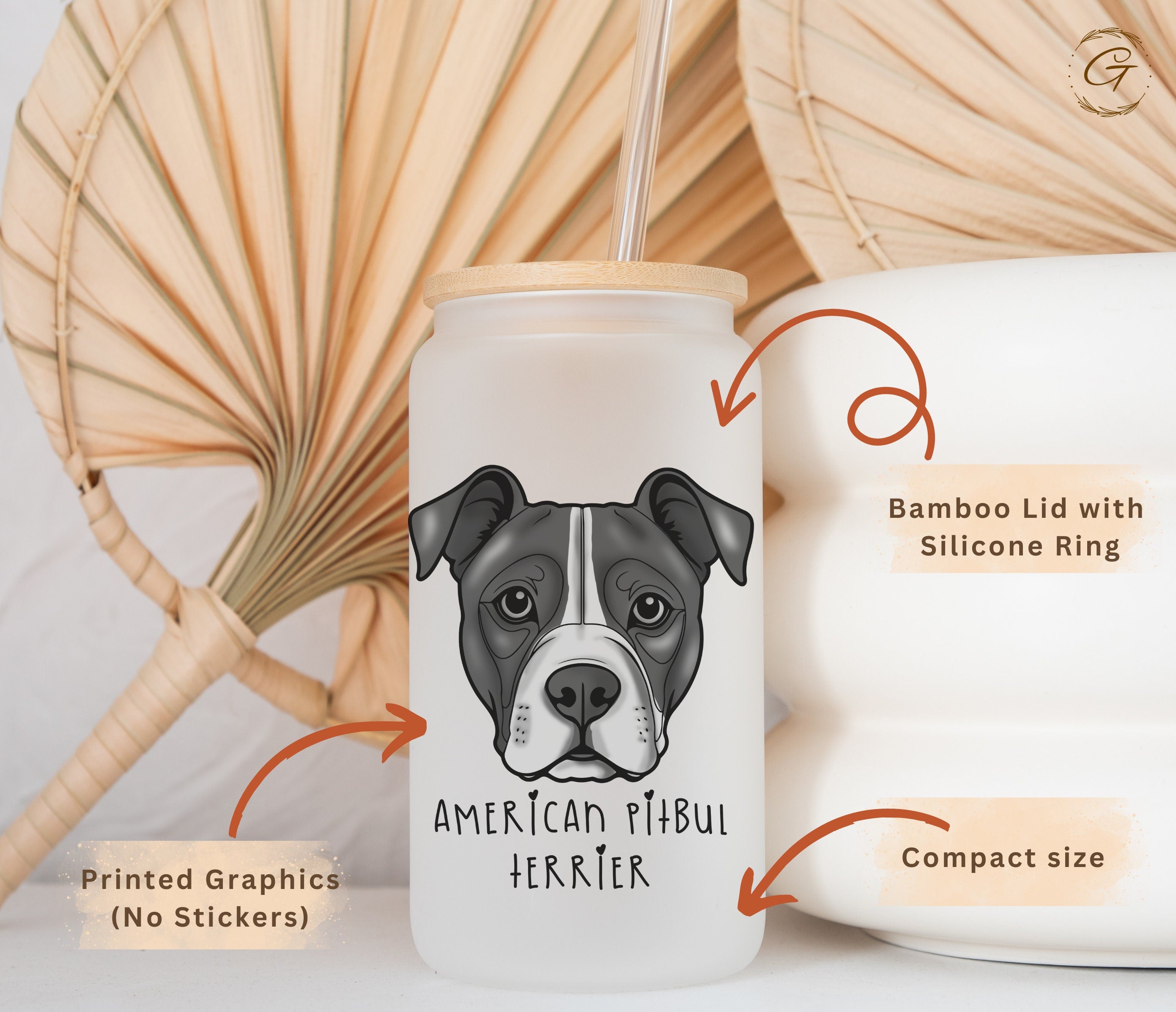 Frosted Glass Tumbler with American Pitbull Terrier Design, Customizable Name Perfect for Pet Lovers and For Daily Use and Pet Owner Gifts