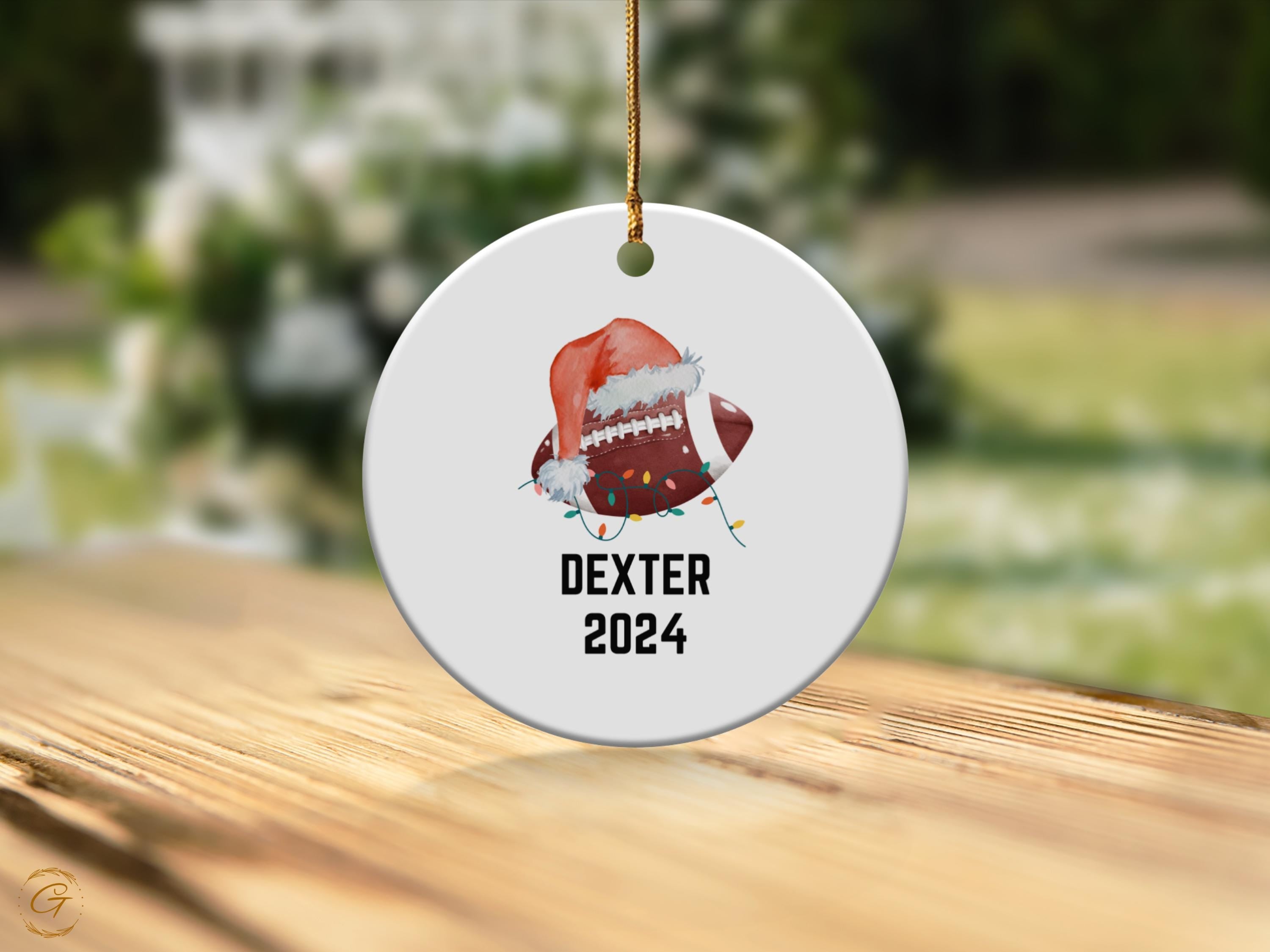 Personalized Football Christmas Ornament, Santa Hat Sports Ornament, Custom Name Year Decoration, Holiday Gift for Fans