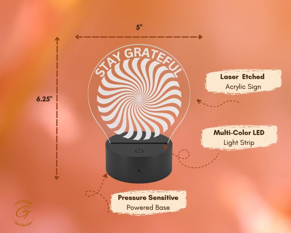 Stay Grateful Circle Acrylic LED Sign Inspirational Light Decor