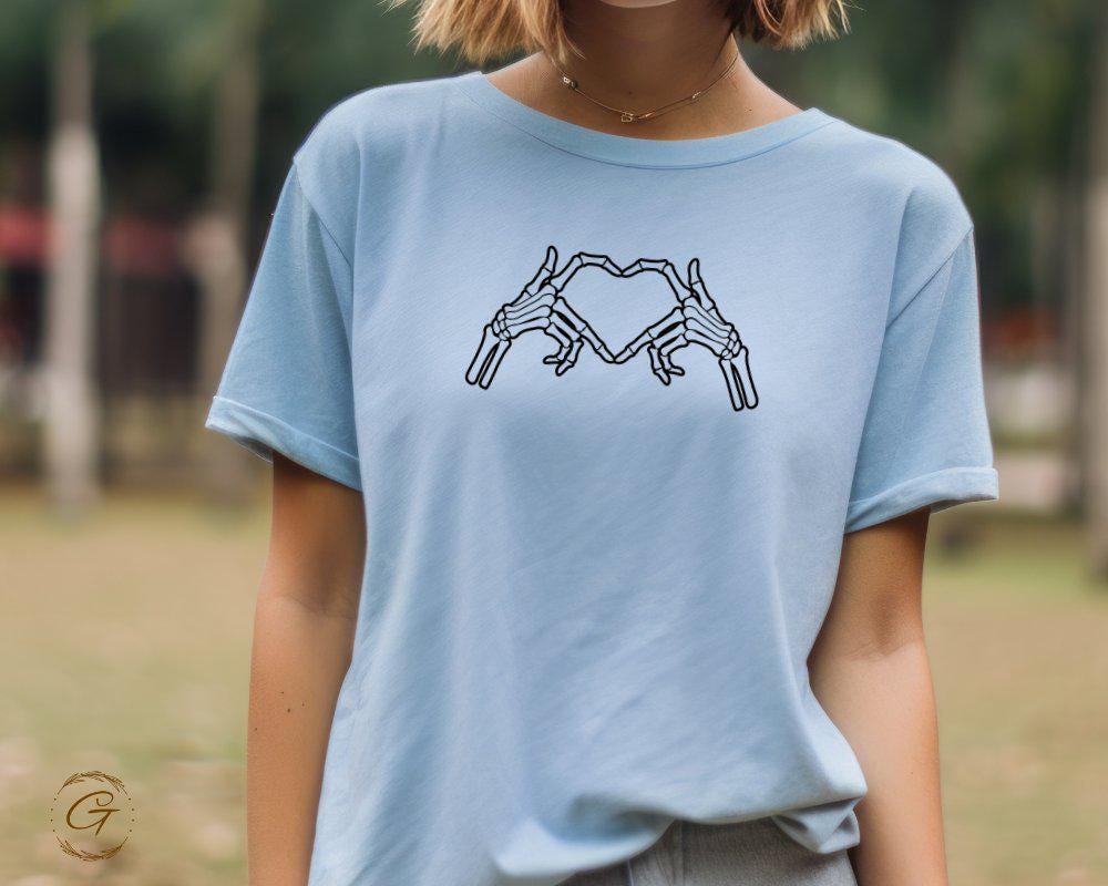 Valentines T-Shirt, Skeleton Hands Heart Design Shirt