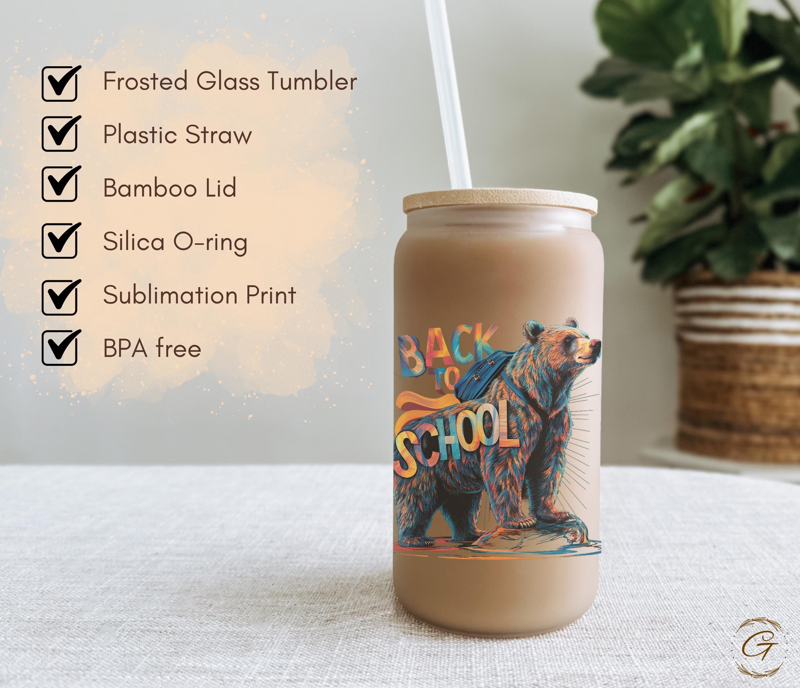 Back to School with Bear Design Frosted Glass Cup