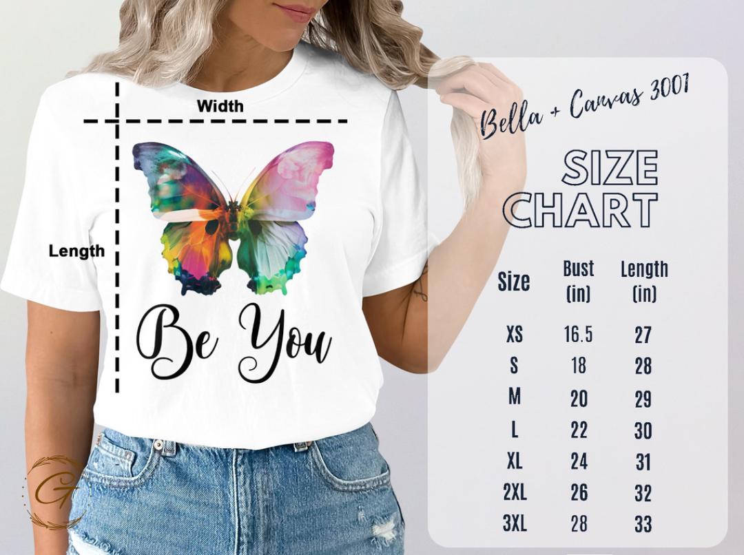 Inspirational Butterfly Graphic T-Shirt, Colorful Be You Design Tee