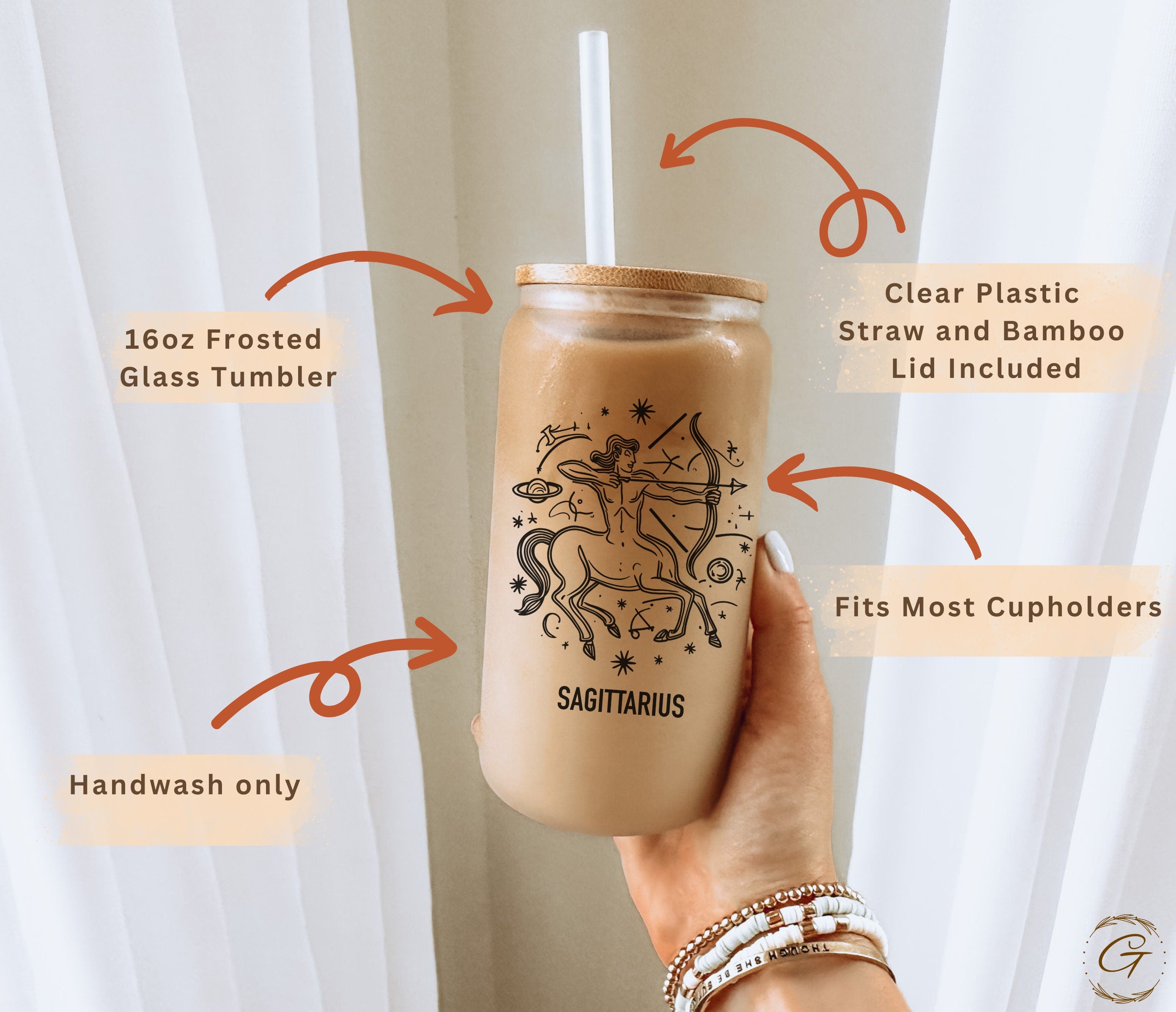 Personalized Sagittarius Zodiac Sign Frosted Libbey Glass Cup