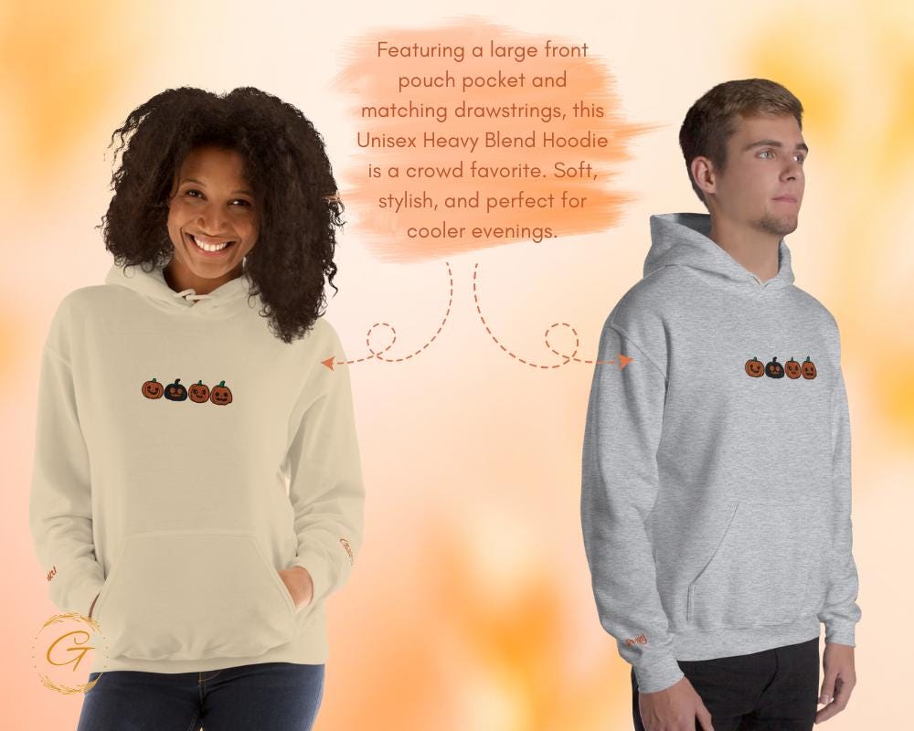 Halloween Hoodie, Four Pumpkins Hooded Sweatshirt, Pumpkin Faces Hoodie Spooky Fall Hooded Pullover Halloween Hooded Sweater, Fun Hooded Top