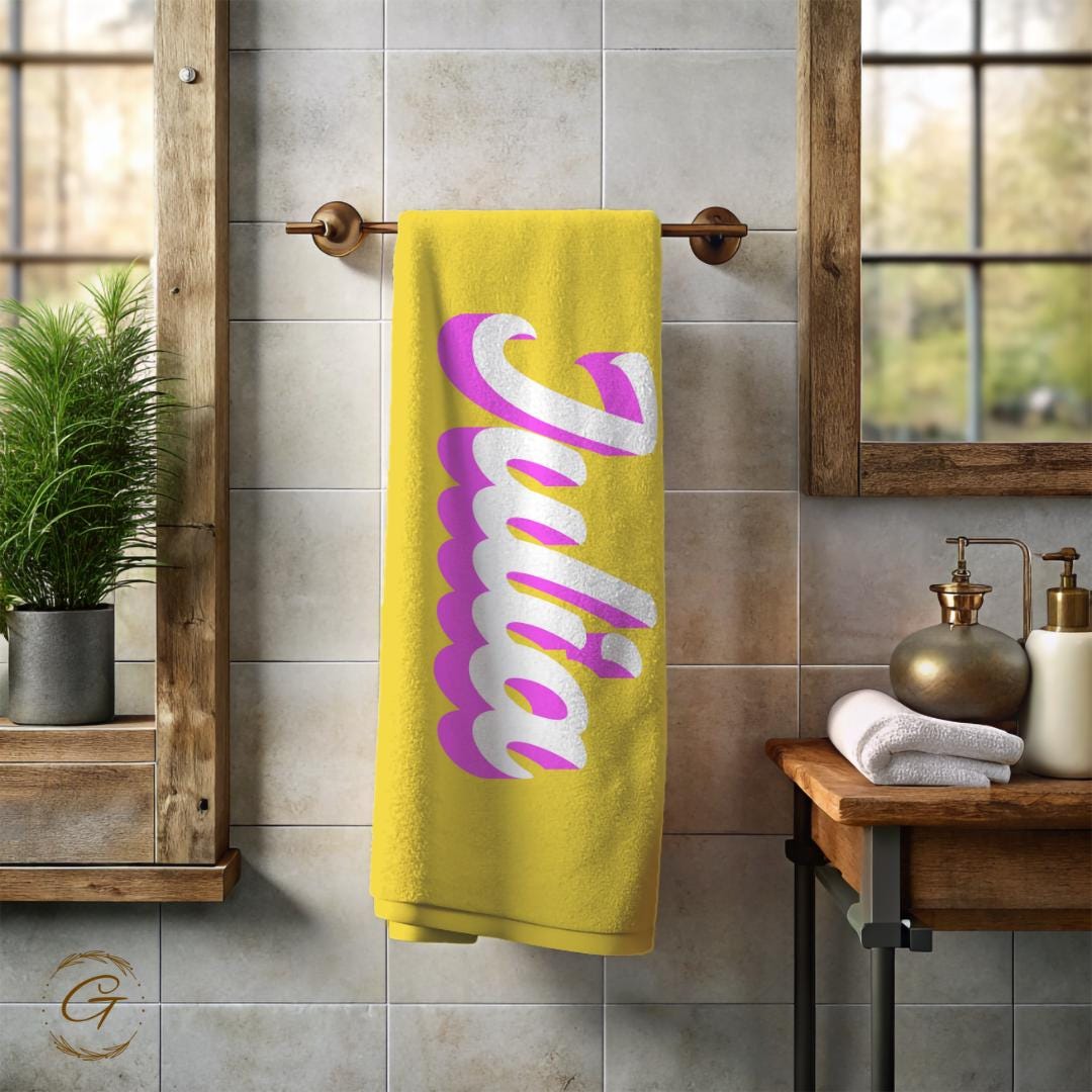 Bright Yellow Color Beach Towel with Custom Name