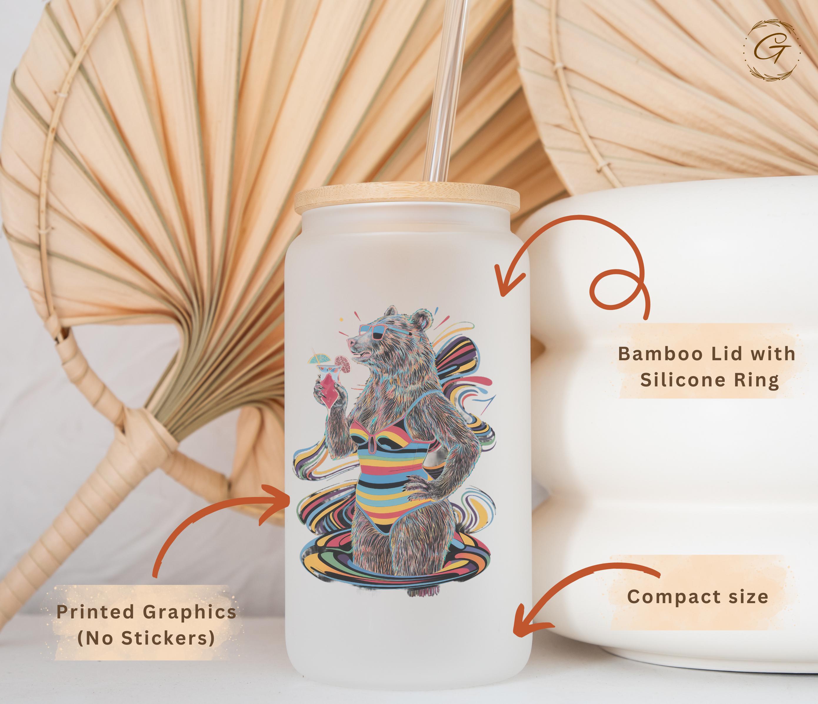 Summer Bear Tan Life Design Frosted Glass Cup