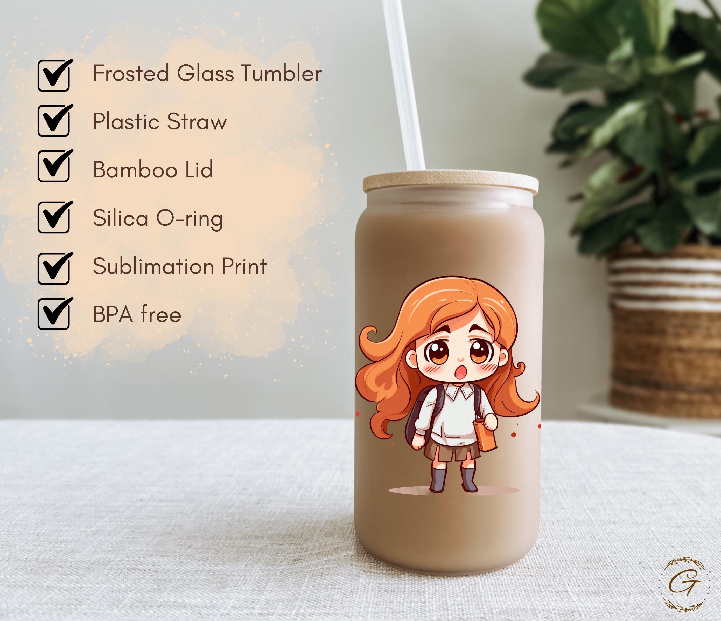 Chibi Art Girl "Where did Summer go?" Design Frosted Glass Cup