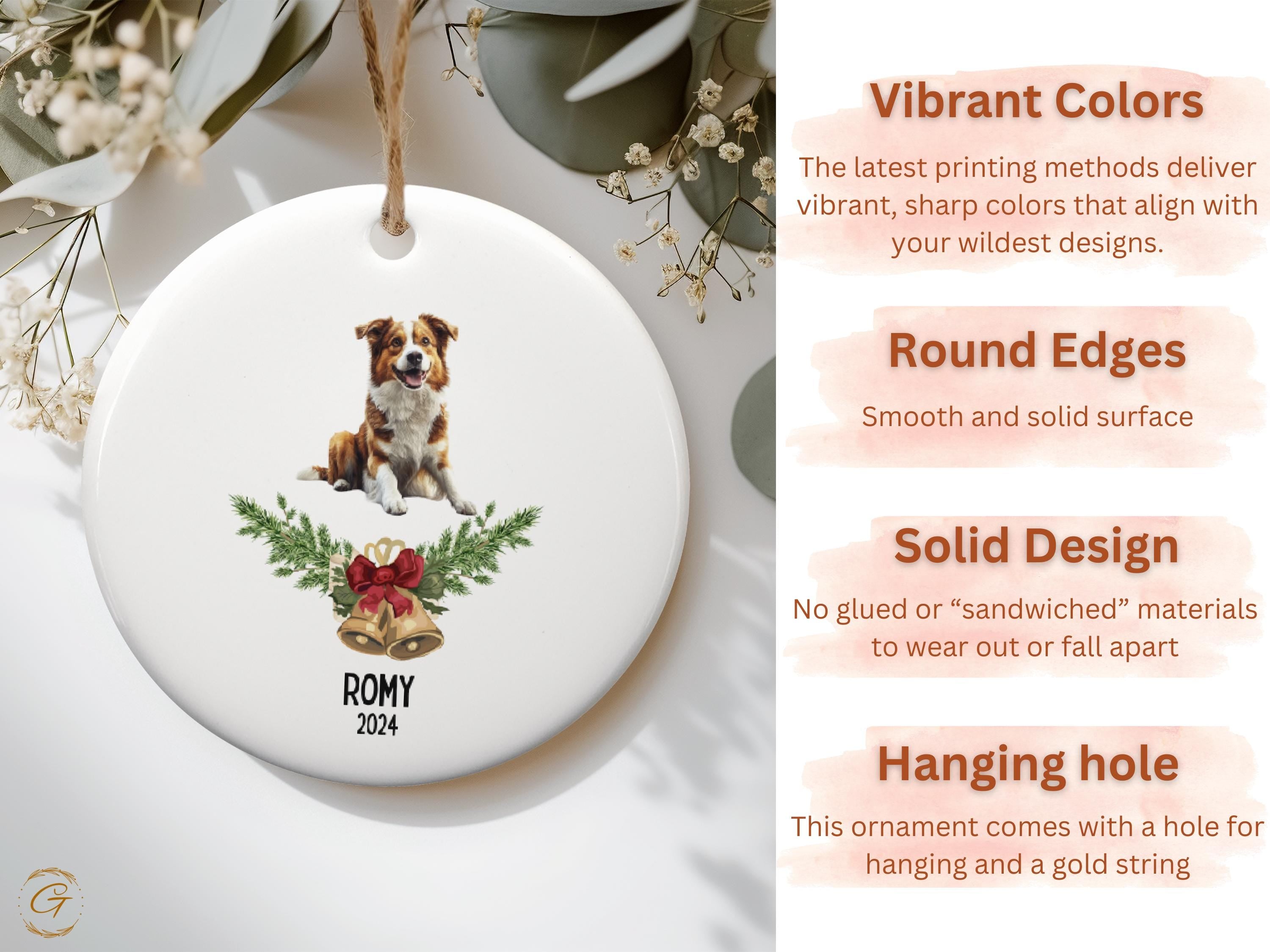 Custom Dog Ornament 2024, Personalized Pet Keepsake, Christmas Tree Decoration, Holiday Gift for Dog Lovers with Customizable Name, Pet Gift
