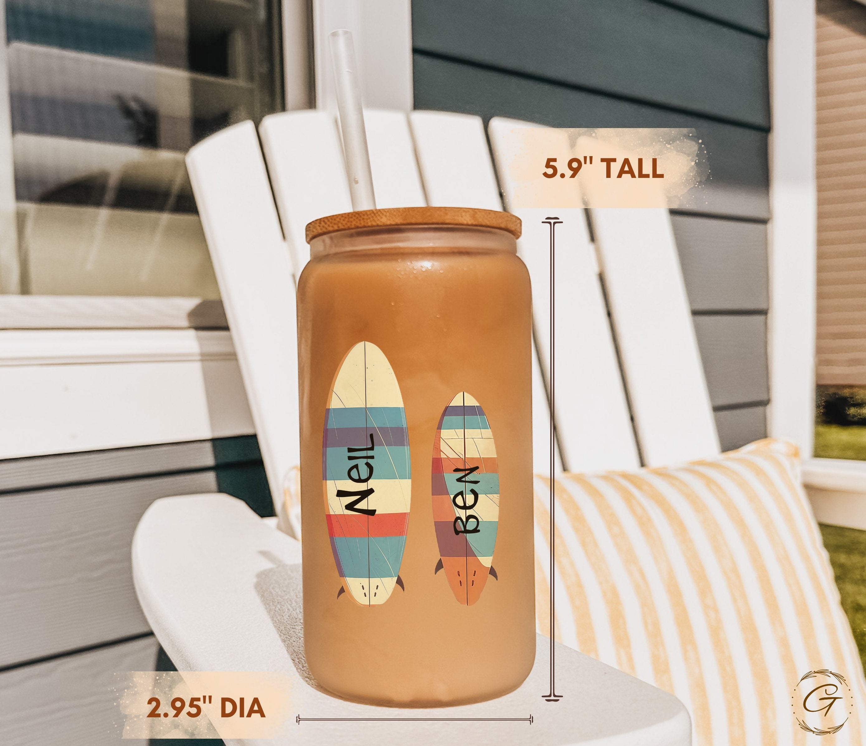 Surf Dad and Son Custom Frosted Glass Cup