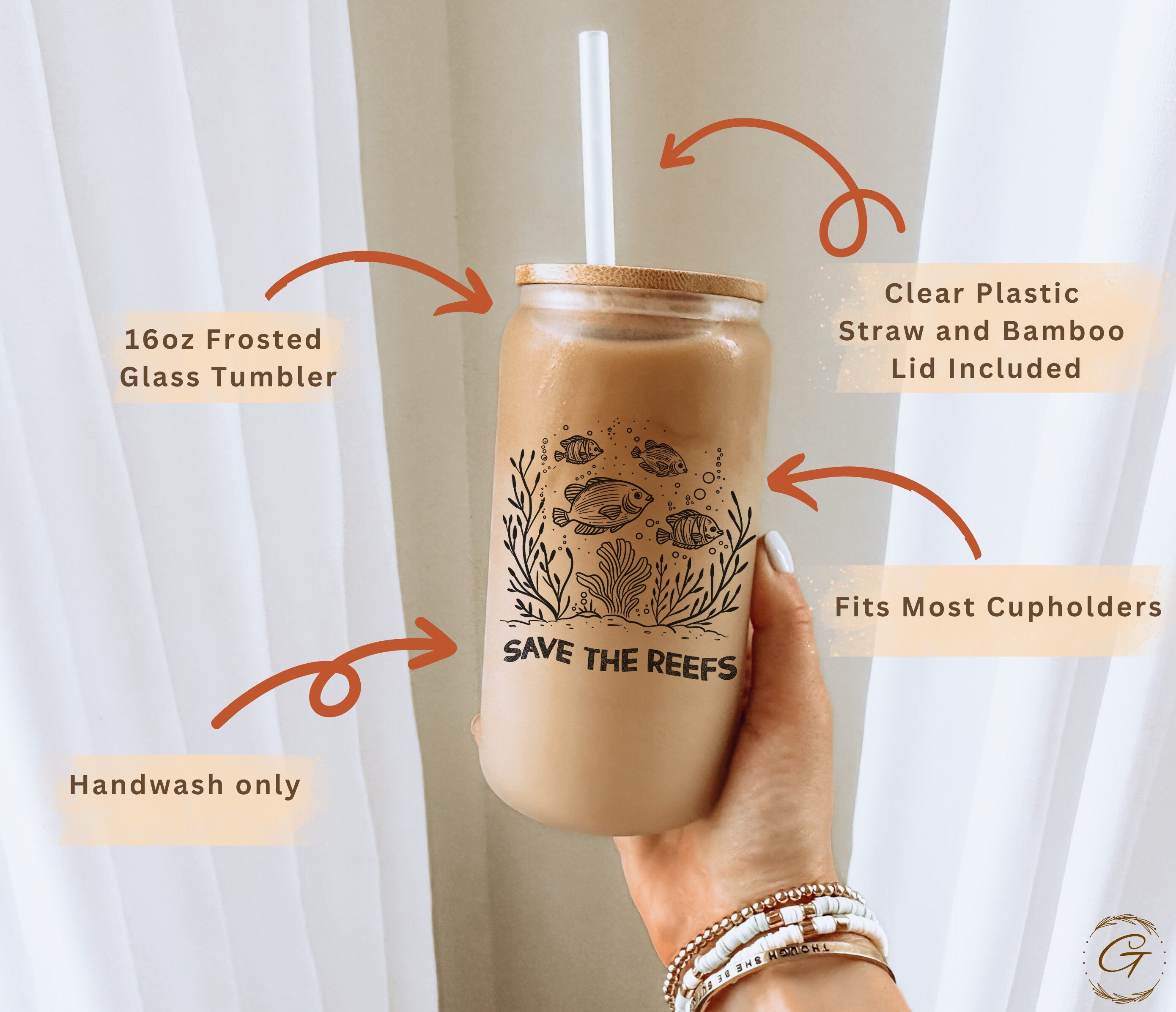Save the Reefs Frosted Glass Cup
