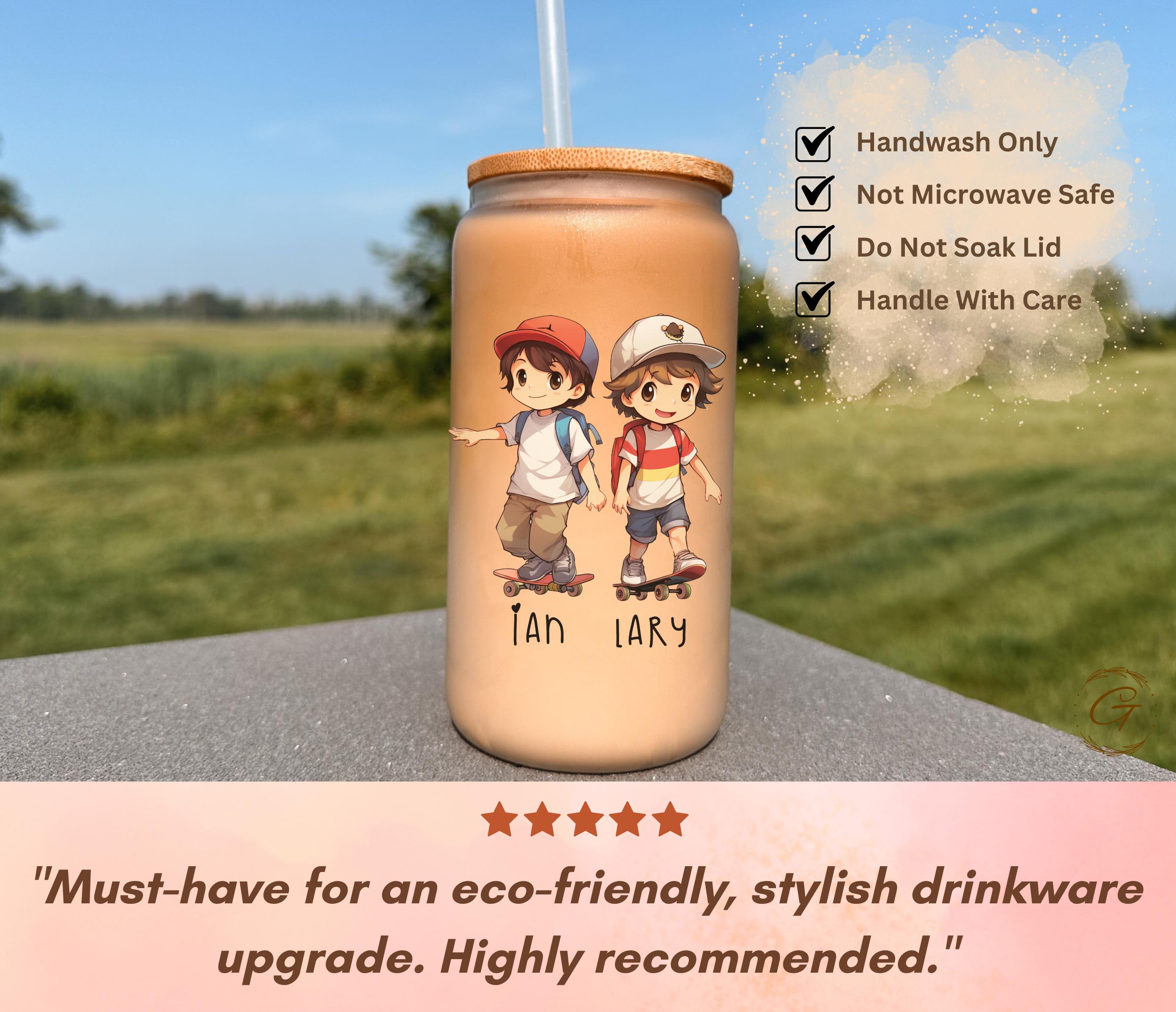 School Buddies Frosted Personalized Glass Cup Kids Skateboarding Libbey Cup