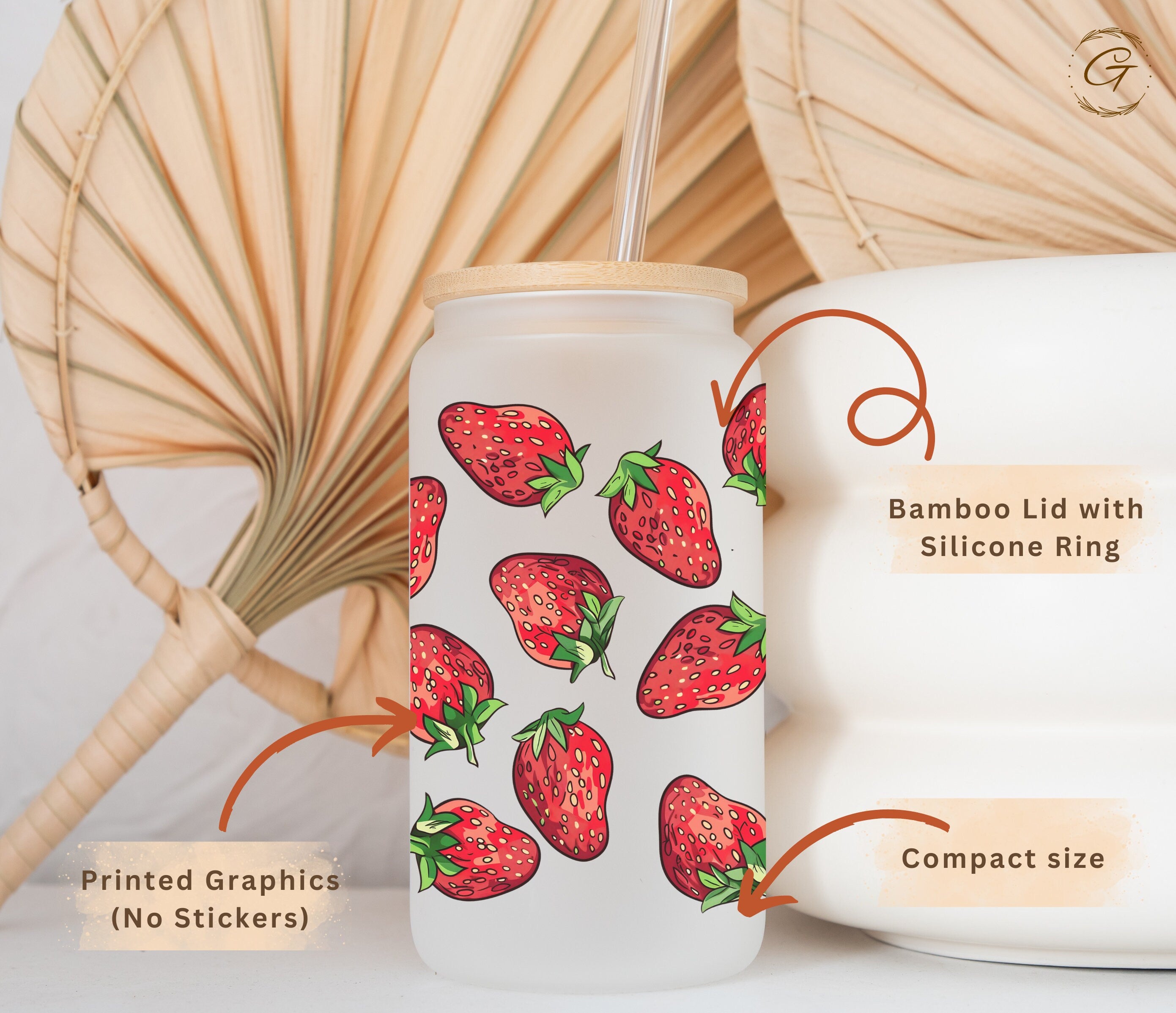 Strawberry Pattern Frosted Glass Libbey Cup