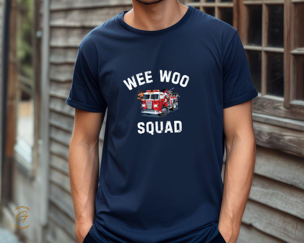 Profession T-shirt, Wee Woo Squad Fire Truck Santa Claus Christmas Design Tee
