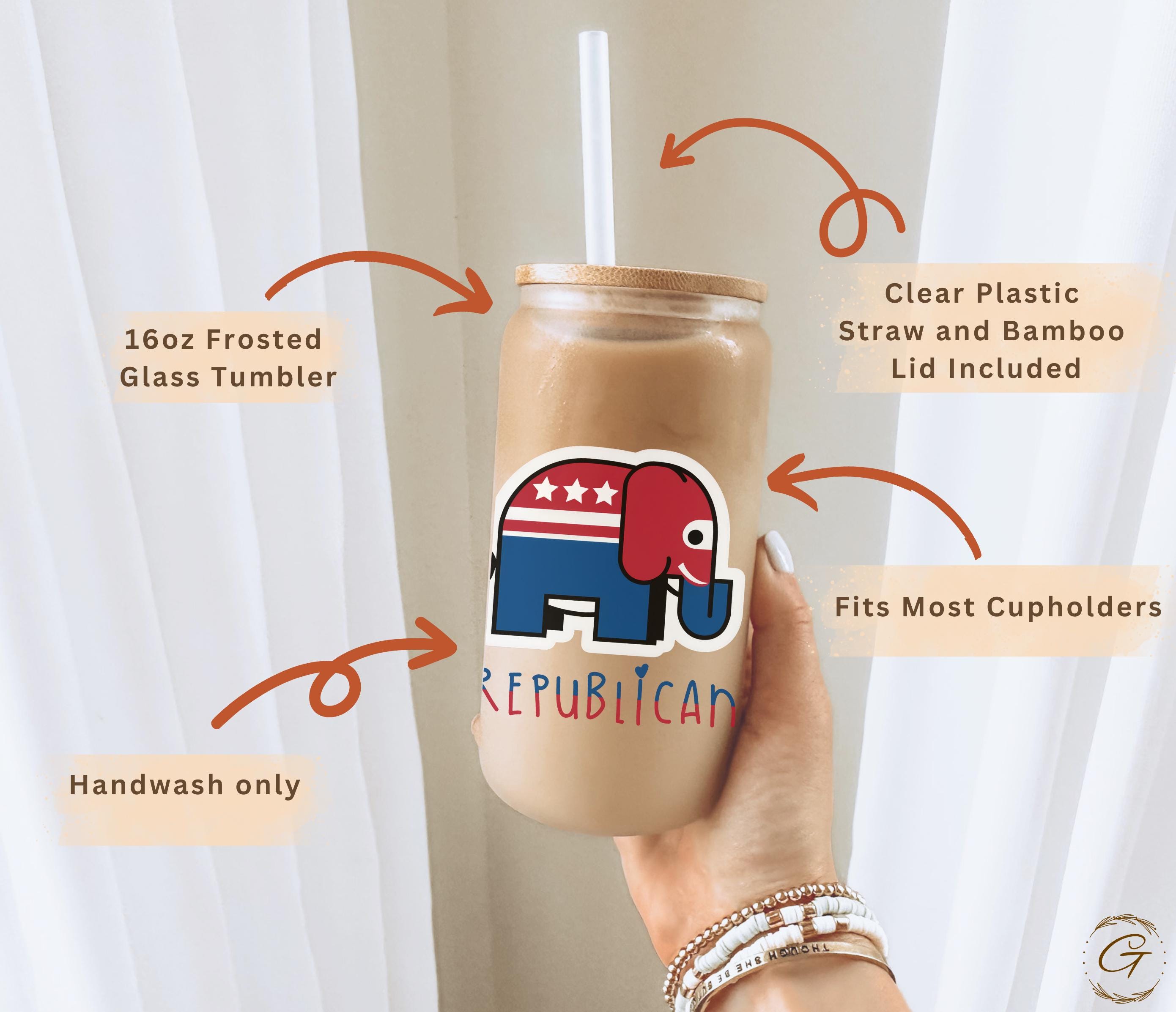 Cute Republican Elephant Frosted Glass Cup Political-Themed Iced Coffee Glass Can Politicians and Political Supporters Frosted Glass Tumbler