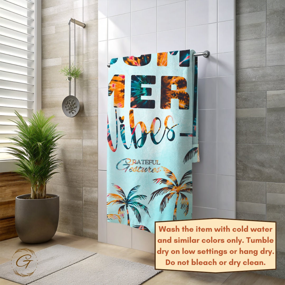 Summer Vibes Beach Towel, Colorful Design for Poolside Fun, Vibrant Design for Beach Days Ideal Holiday Gift, Soft Comfy Colorful Pool Towel