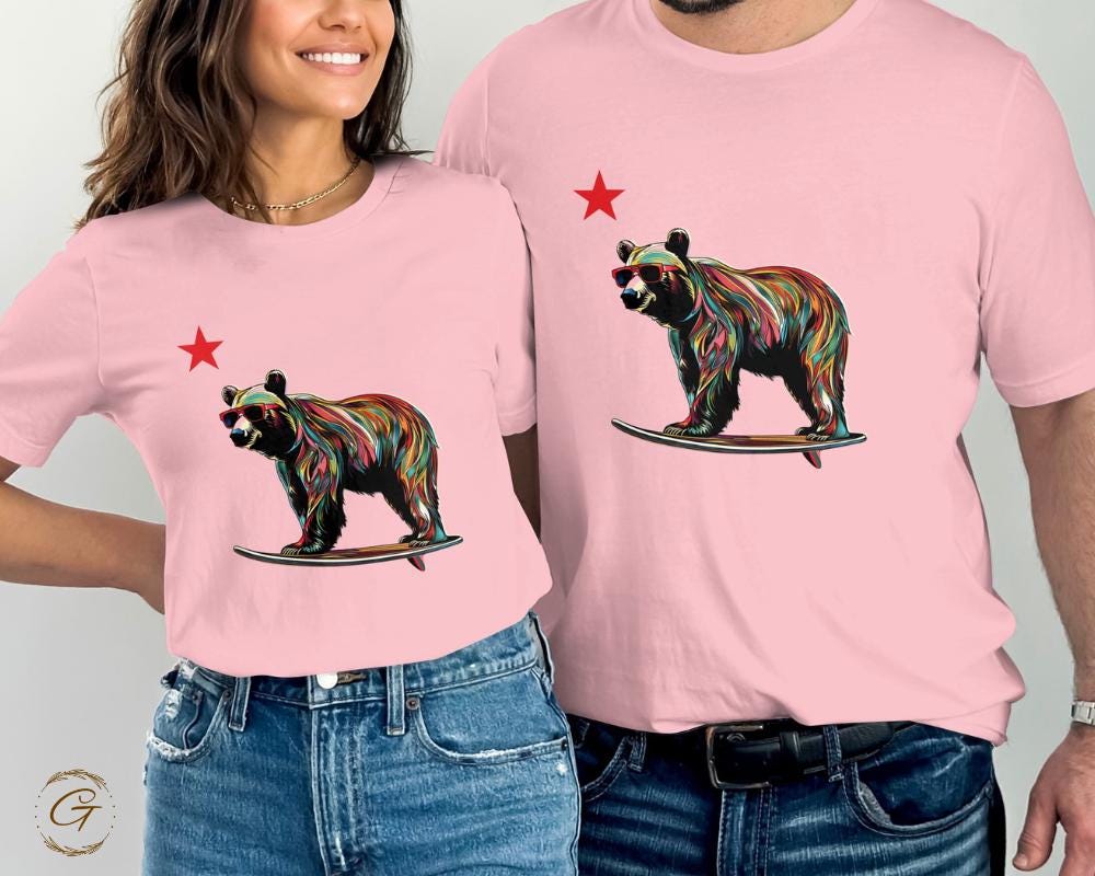 Colorful Bear Tee Surfing Design T-Shirt