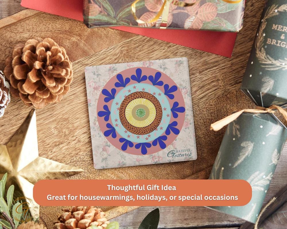Soapstone Coaster with Doodle Ornate Grateful Gestures Design