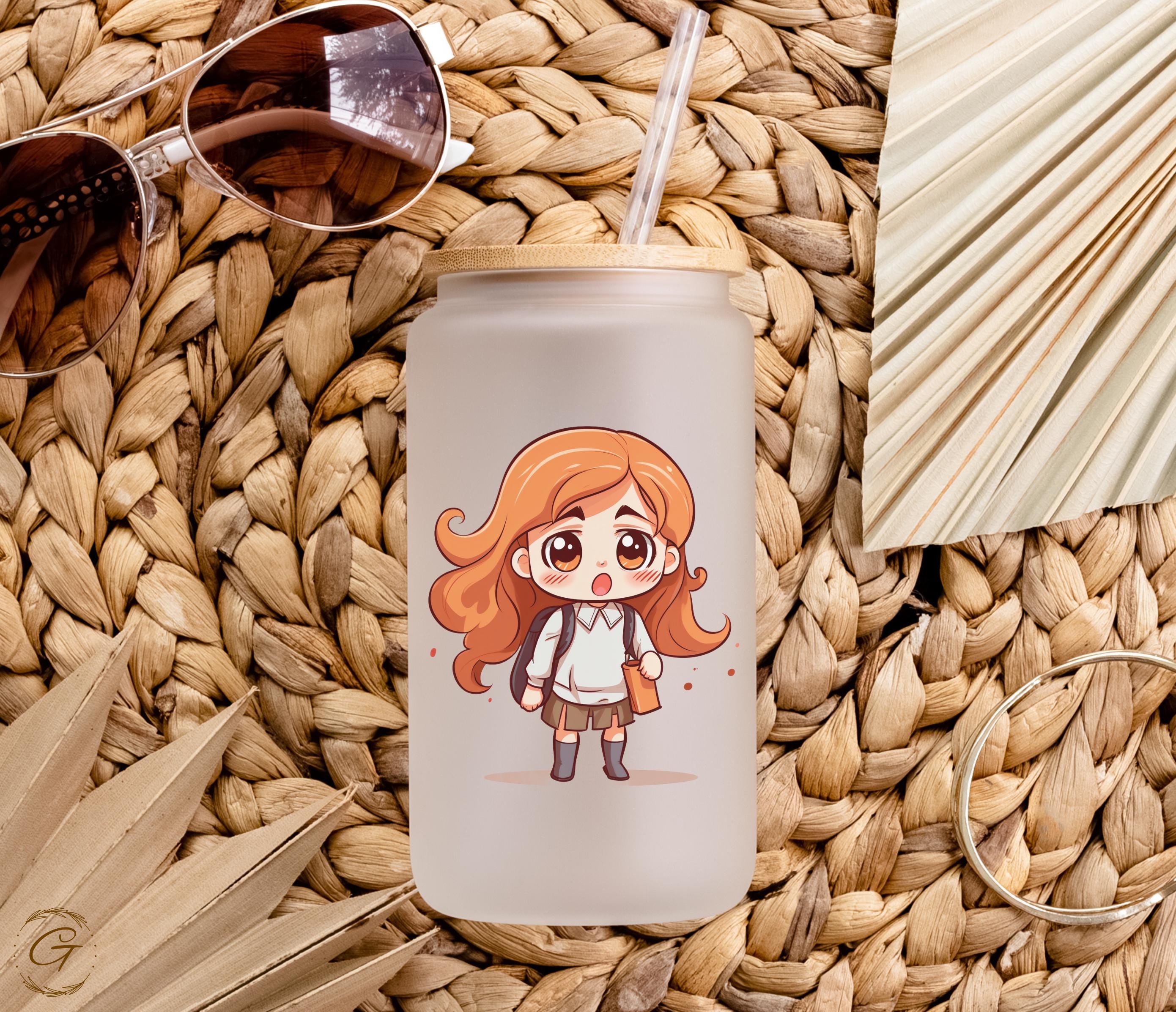 Chibi Art Girl "Where did Summer go?" Design Frosted Glass Cup