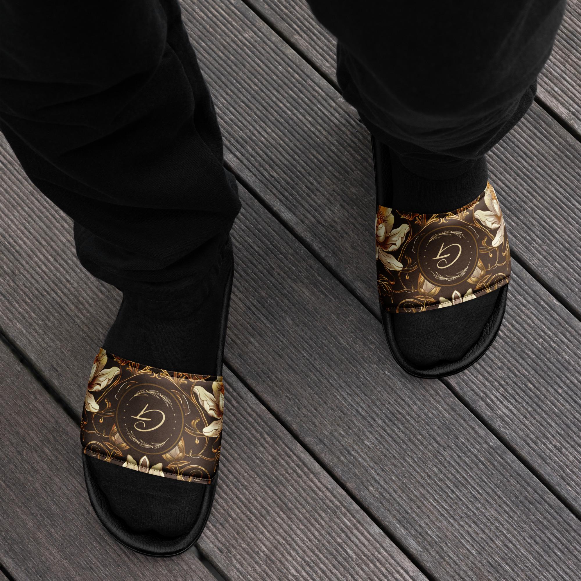 Magnolia Floral Design Stylish Men's Slides, Summer Slippers, Everyday Comfortable Slippers, Casual Beach Slides, Versatile Men's Sandals