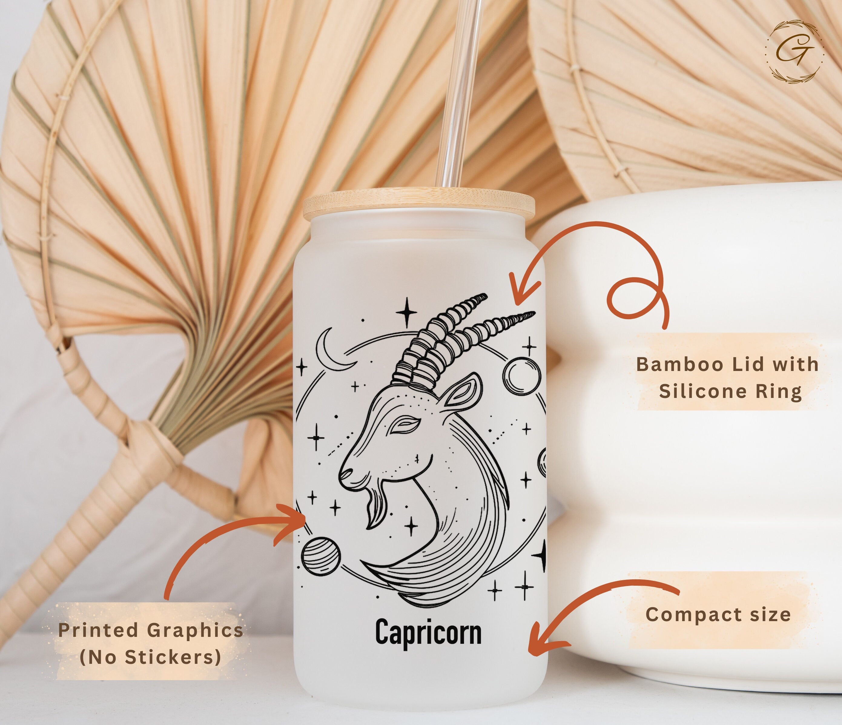 Zodiac Capricorn Frosted Glass Cup
