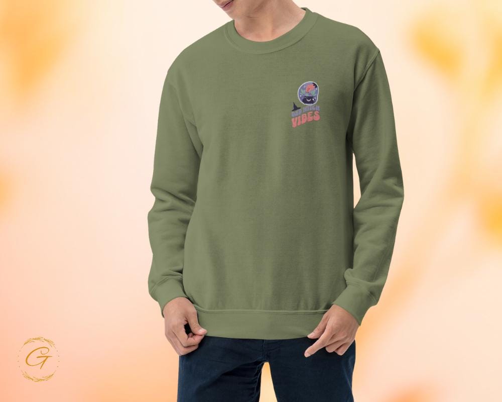 Halloween Sweatshirt, Embroidery Design Sweater, Bad Witch Halloween Pullover, Spooky Crewneck, Witchy Long-Sleeve Top, Cozy Warm-Up Sweater