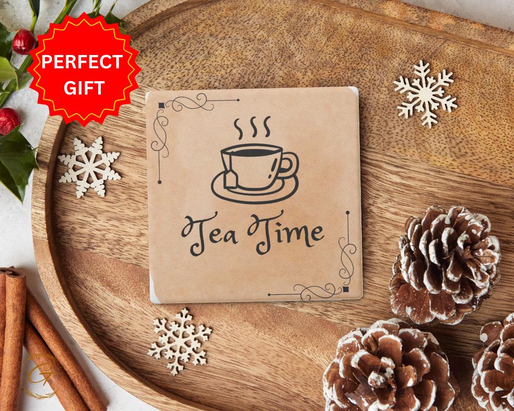 Soapstone Coaster with Tea Time Design