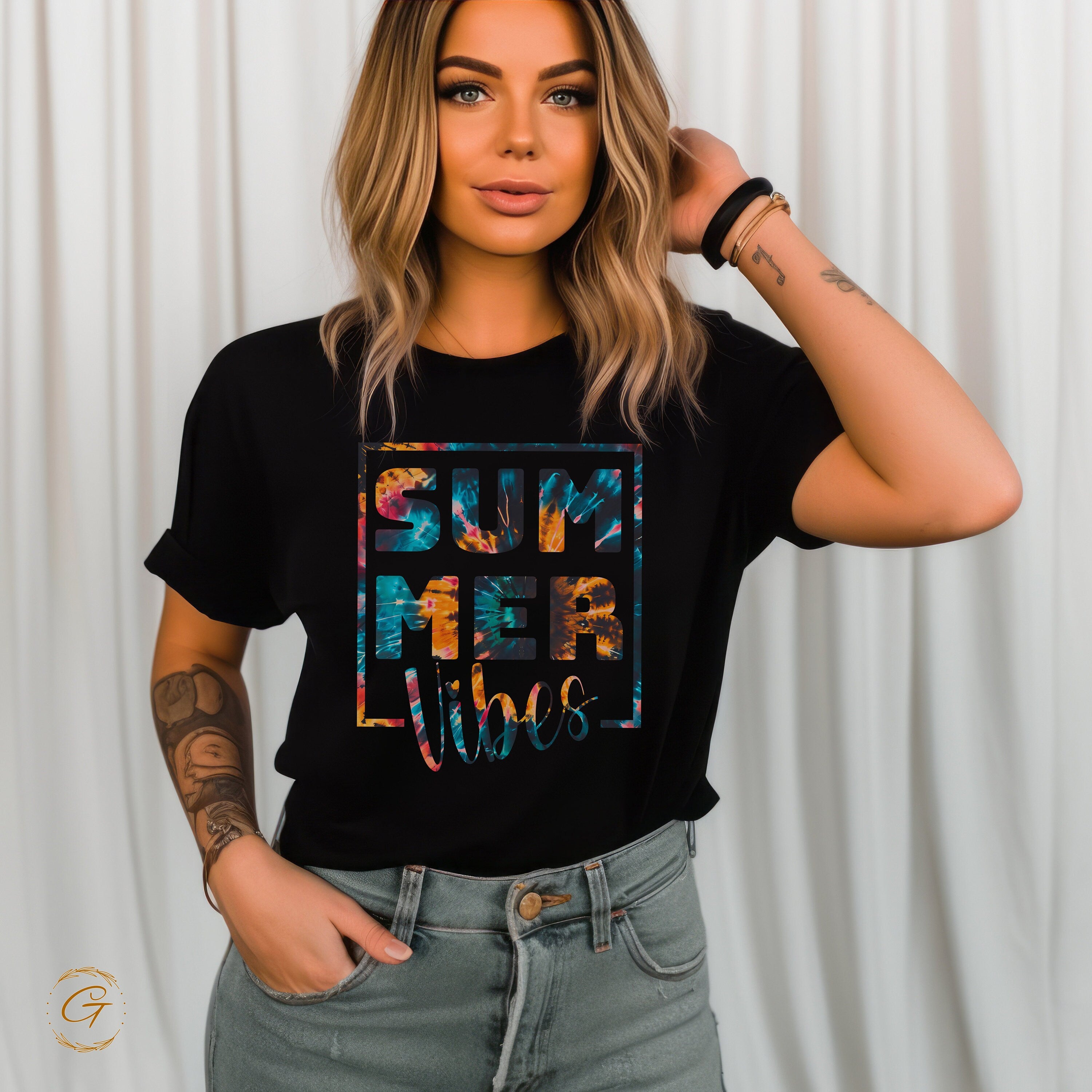 Summer Vibes Graphic T-Shirt, Colorful Tie-Dye Print Tee