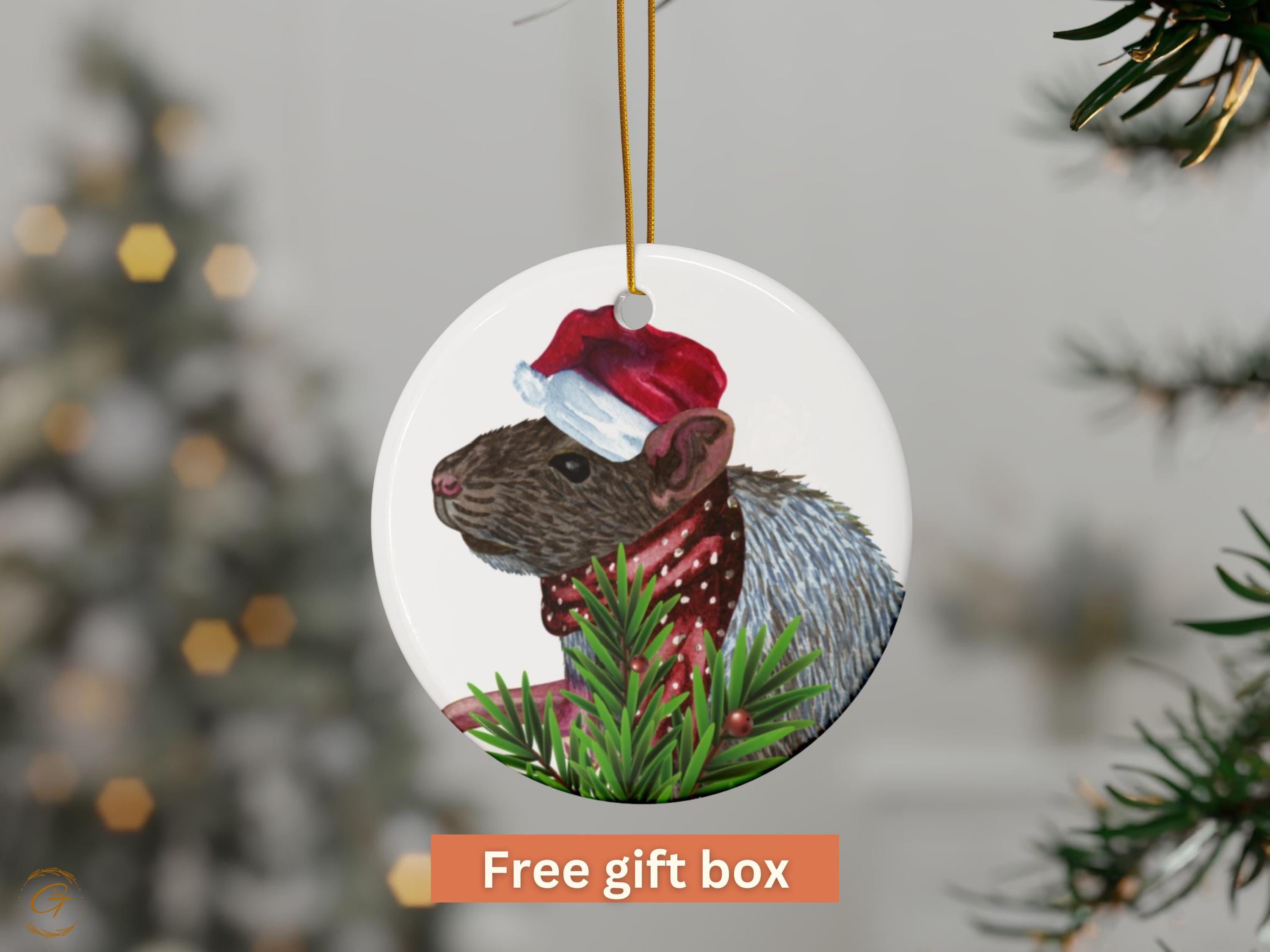 Cute Rat Christmas Ornament, Santa Hat Rat Decoration