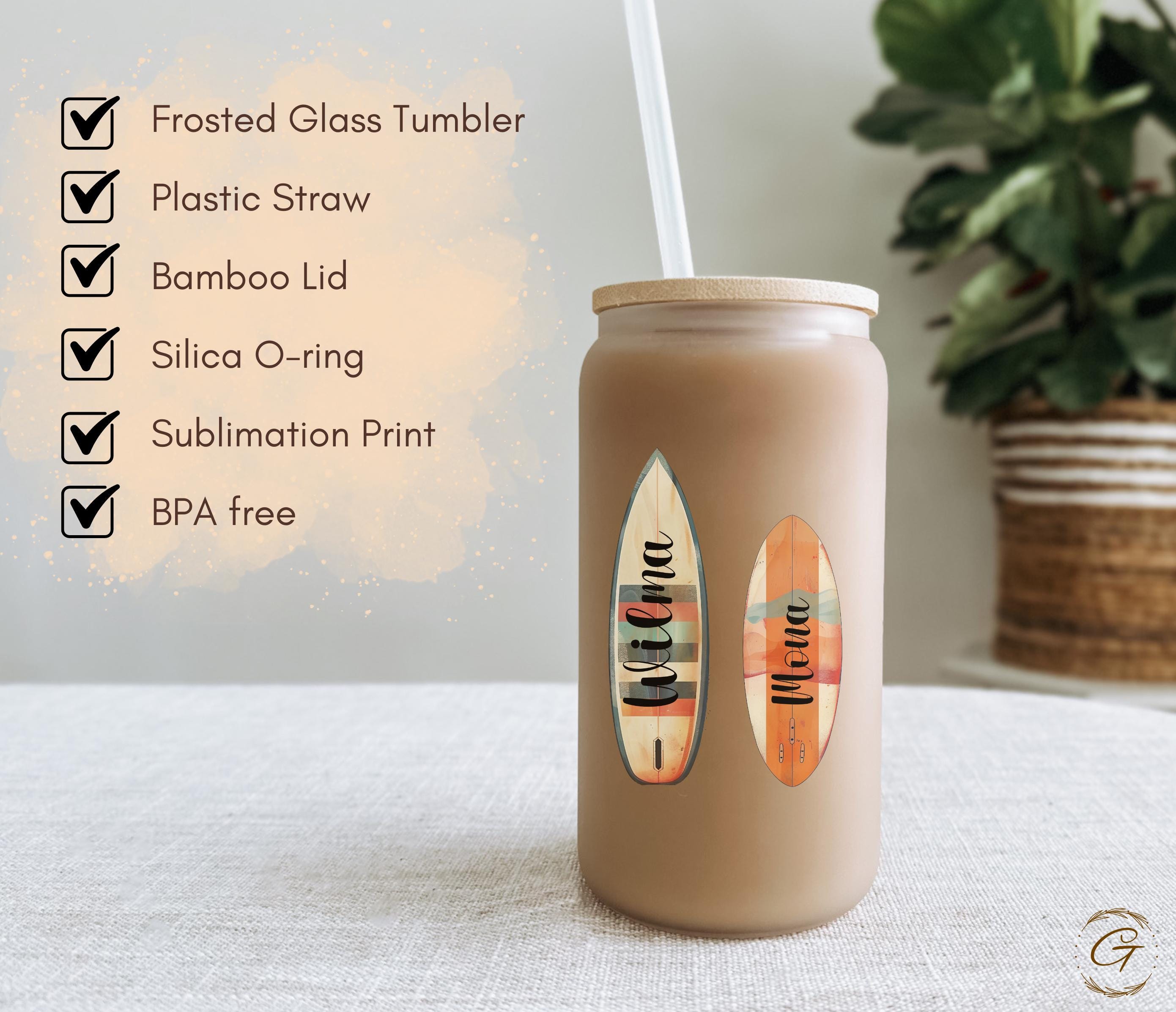 Surf Mom Daughter Design Frosted Glass Cup