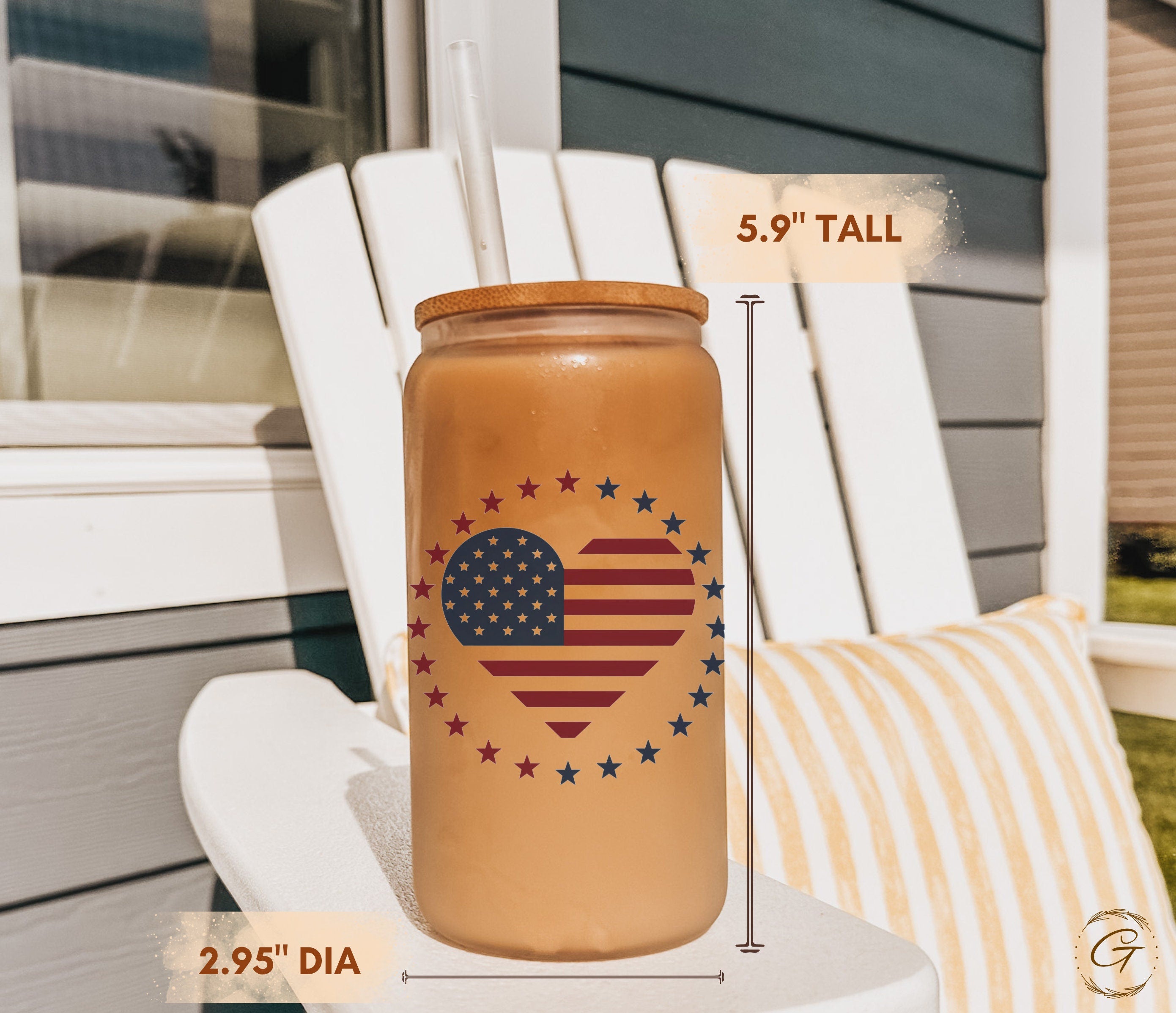16oz Frosted Libbey Glass Cup with Patriotic Heart